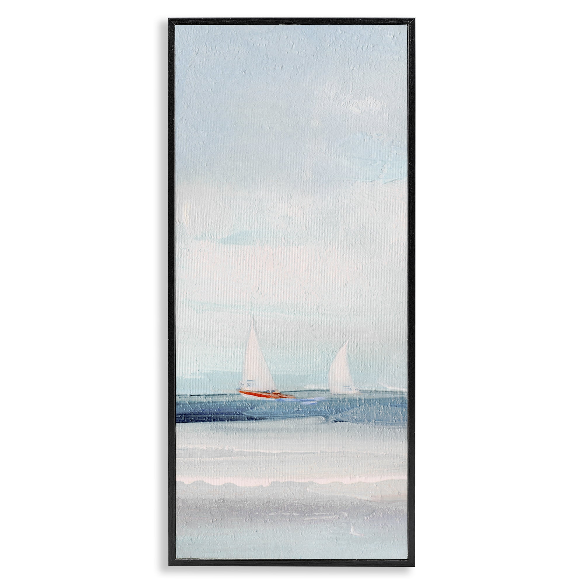 Stupell Industries Sailboat Pair Floating Nautical & Beach Painting Black Framed Art Print Wall Art, 13 x 30