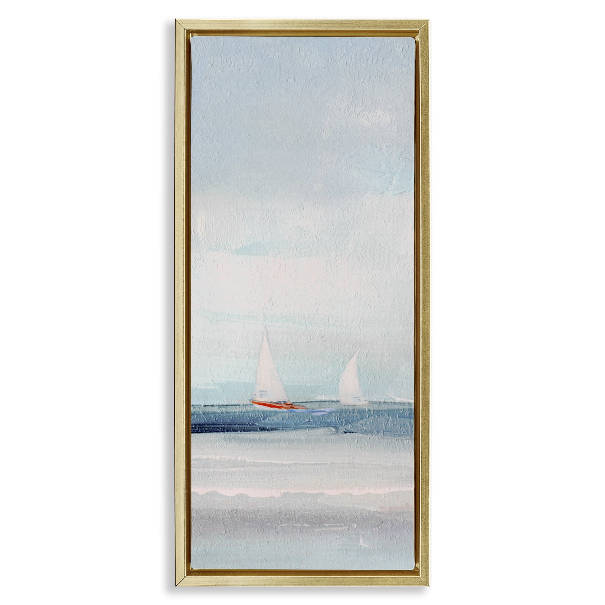 Stupell Industries Sailboat Pair Floating Nautical & Beach Painting Gold Floater Framed Canvas Art Print Wall Art, 11 x 25