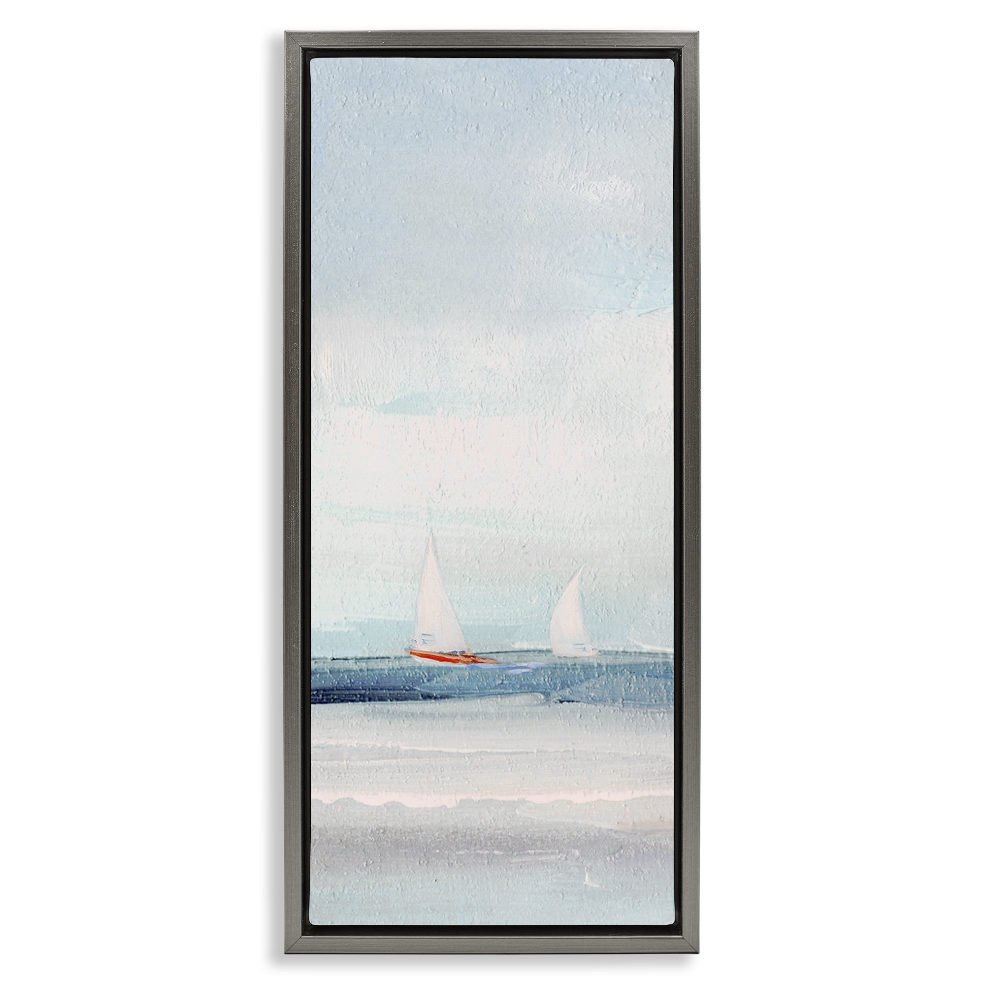 Stupell Industries Sailboat Pair Floating Nautical & Beach Painting Gray Floater Framed Canvas Art Print Wall Art, 11 x 25