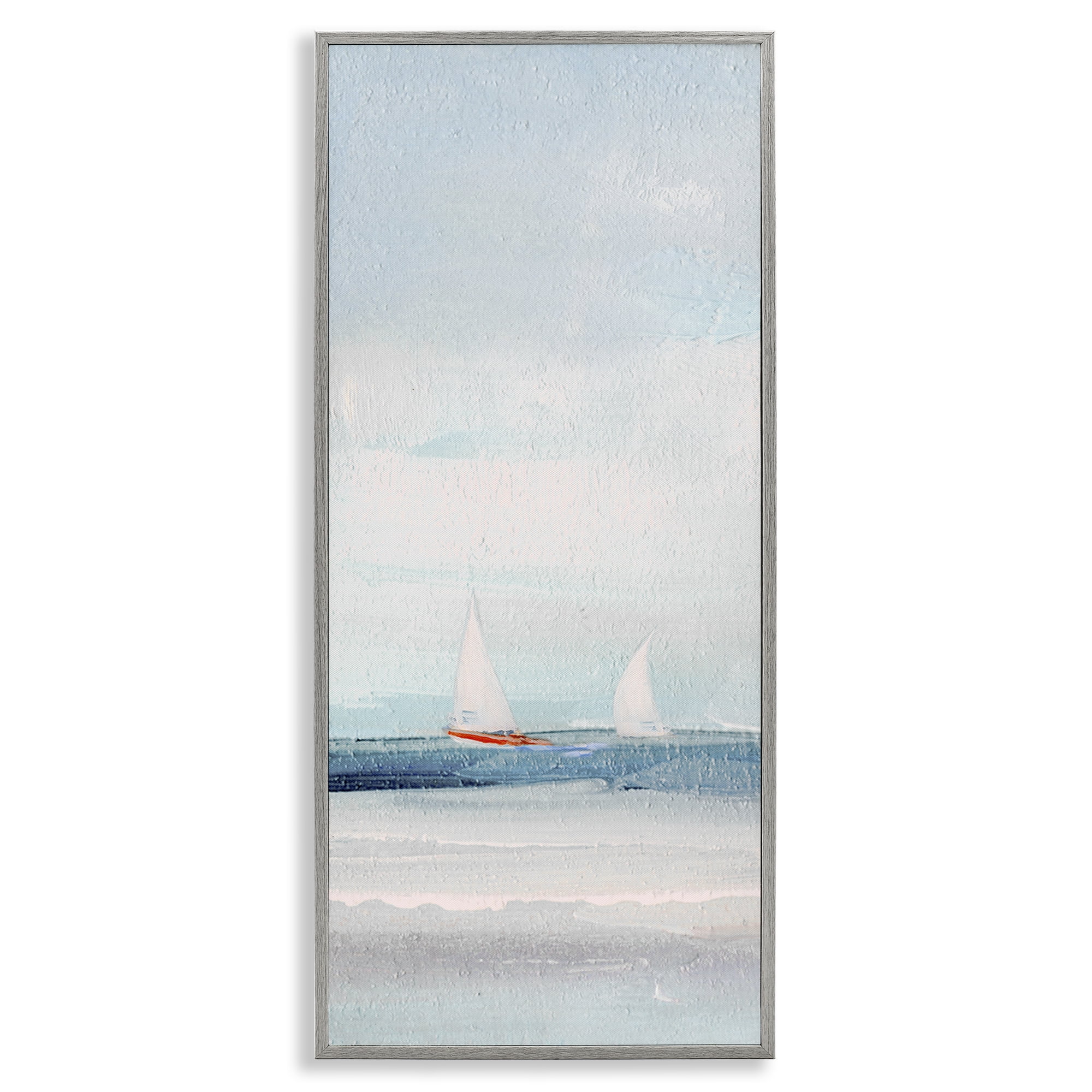 Stupell Industries Sailboat Pair Floating Nautical & Beach Painting Gray Framed Art Print Wall Art, 13 x 30