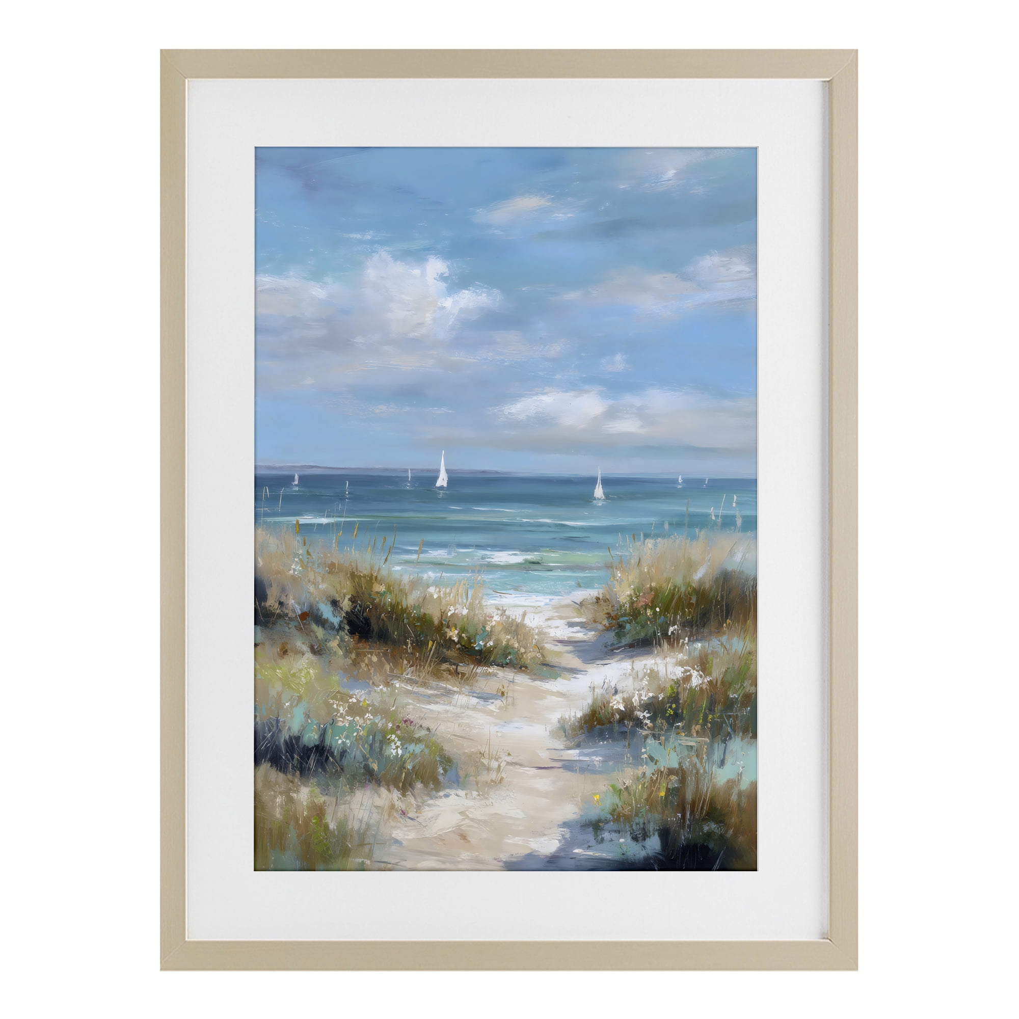Stupell Industries Sailboat Path Impression Birch Framed Print Under Glass, design by Petal Prints Design
