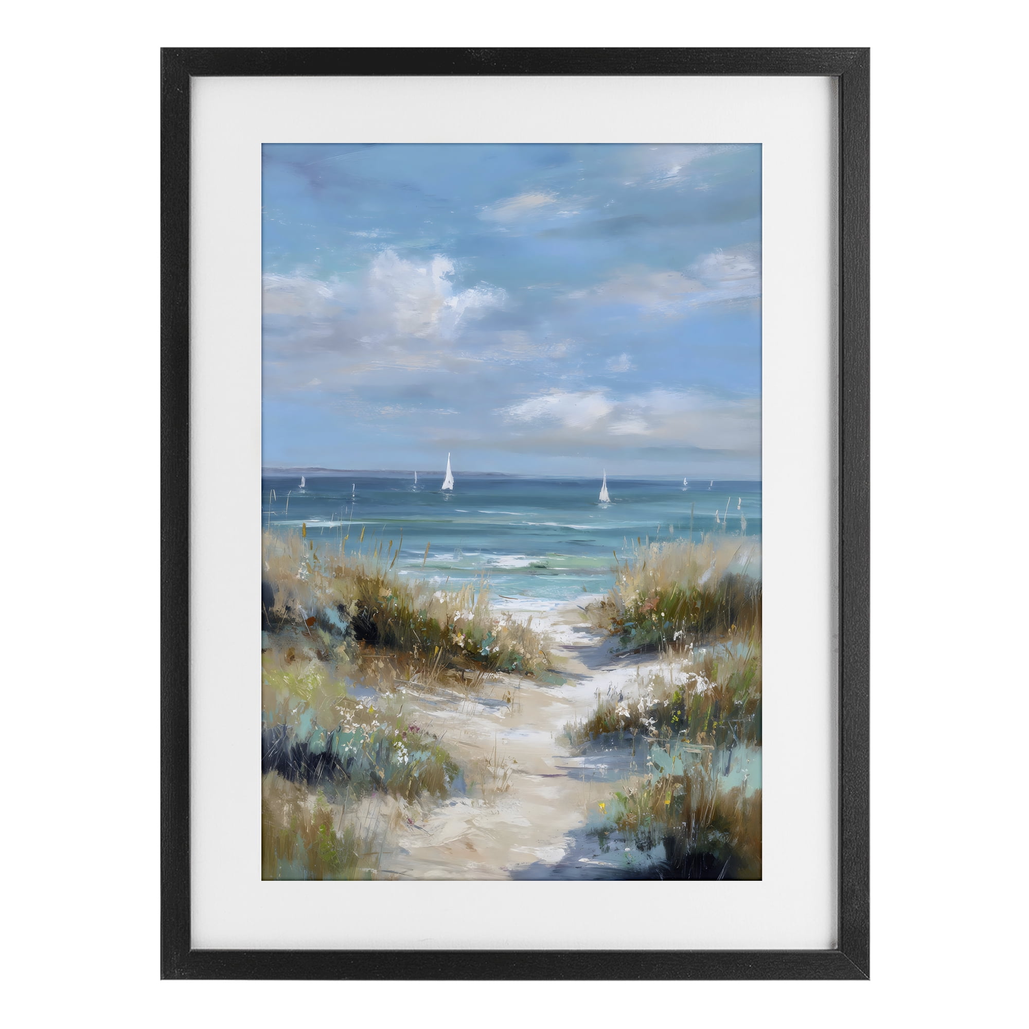 Stupell Industries Sailboat Path Impression Black Framed Print Under Glass, design by Petal Prints Design