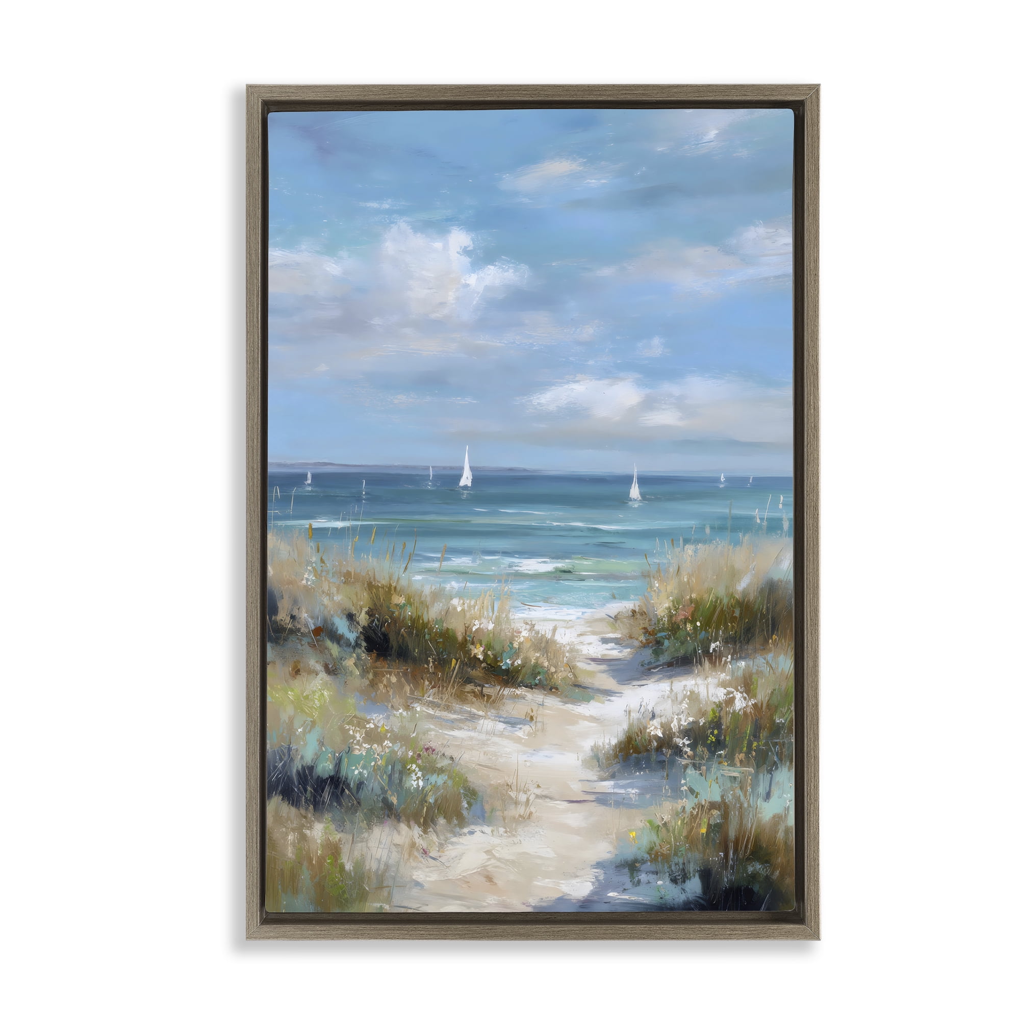 Stupell Industries Sailboat Path Impression Brown Framed Floater Canvas Wall Art, design by Petal Prints Design