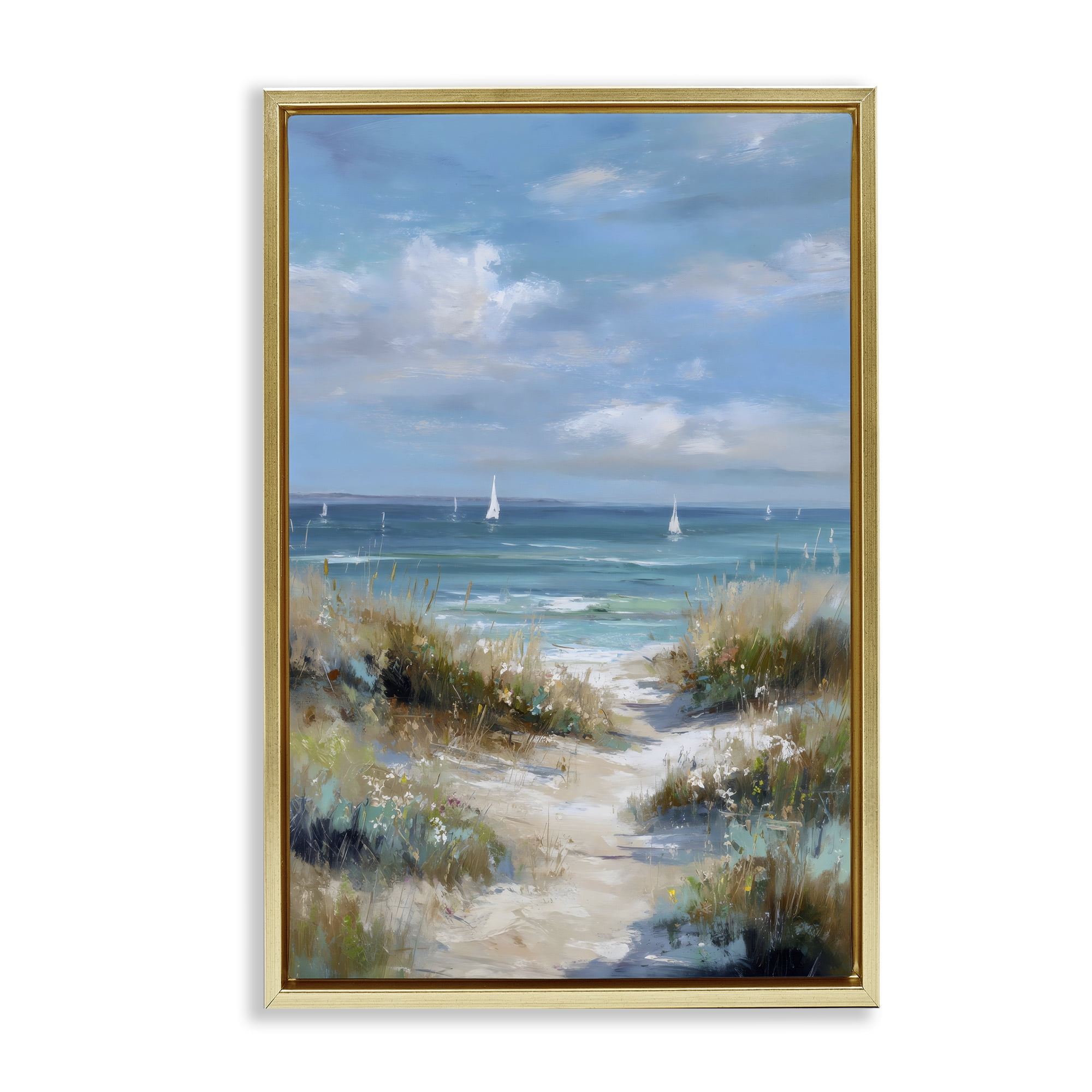 Stupell Industries Sailboat Path Impression Gold Framed Floater Canvas Wall Art, design by Petal Prints Design