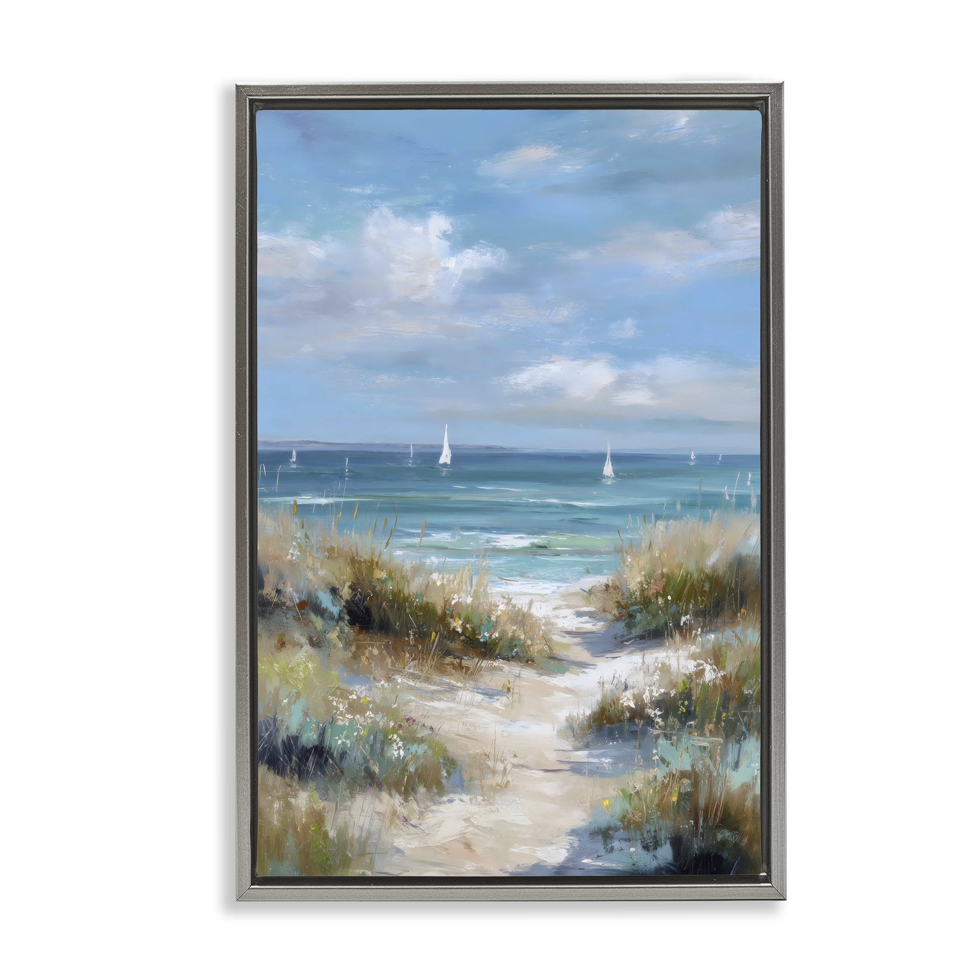 Stupell Industries Sailboat Path Impression Gray Framed Floater Canvas Wall Art, design by Petal Prints Design