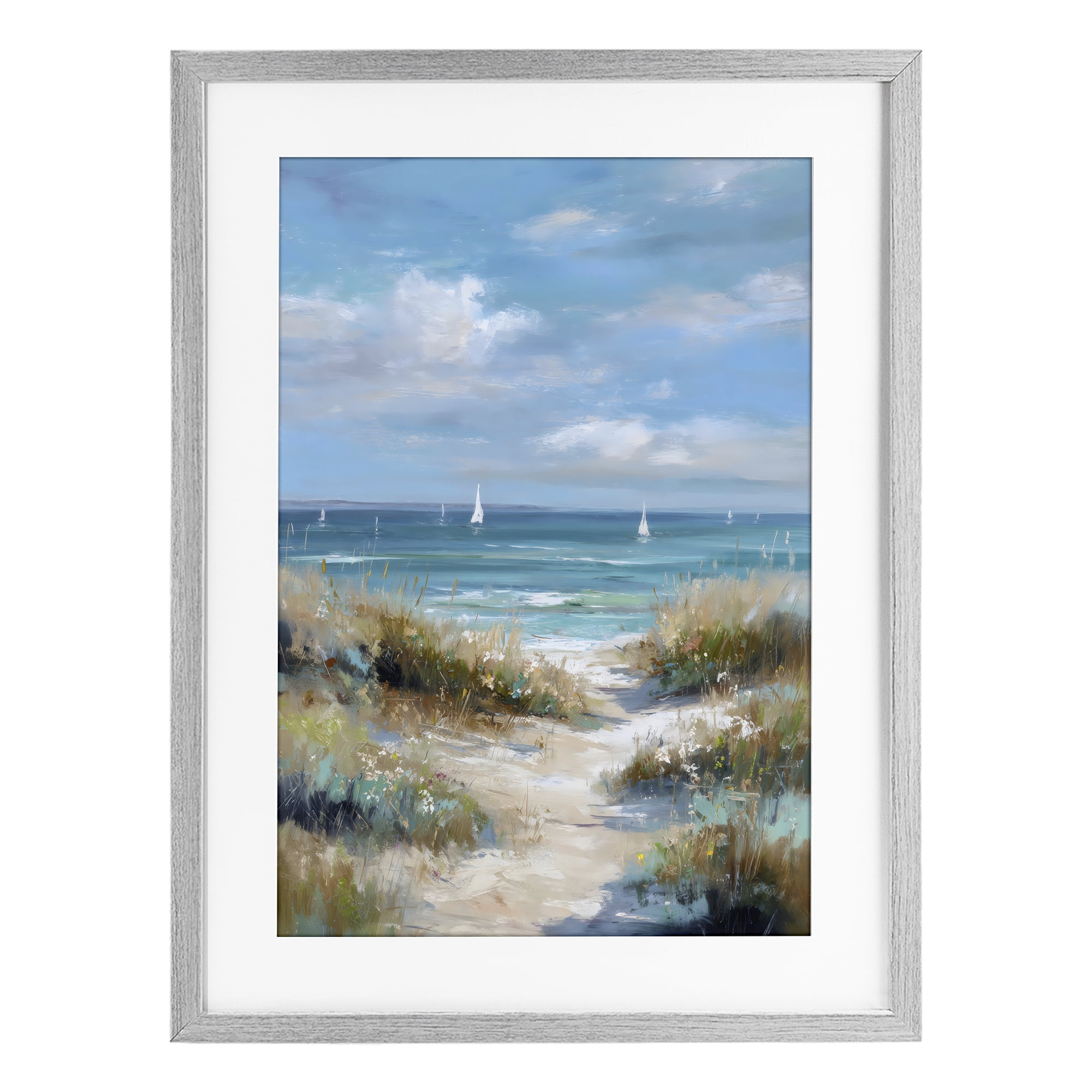 Stupell Industries Sailboat Path Impression Gray Framed Print Under Glass, design by Petal Prints Design