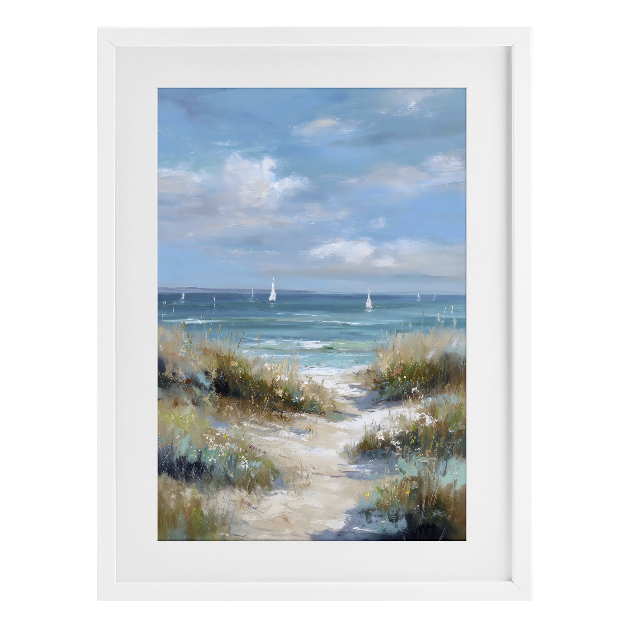 Stupell Industries Sailboat Path Impression White Framed Print Under Glass, design by Petal Prints Design