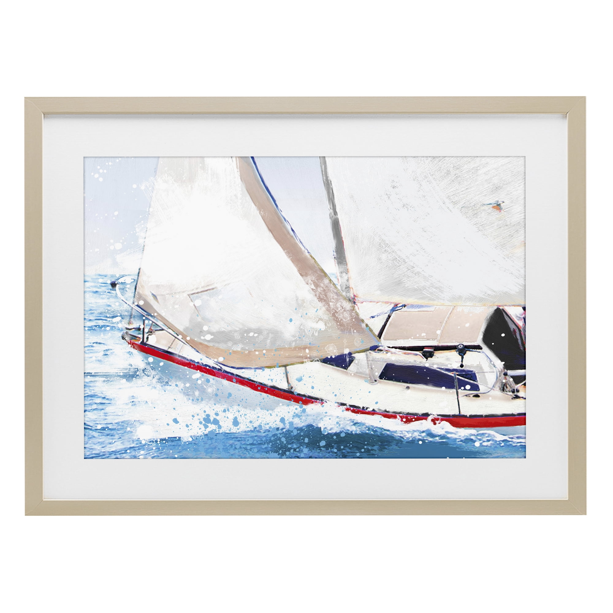 Stupell Industries Sailboat Racing Through Blue Waves Birch Framed Print Under Glass, design by Porter Hastings