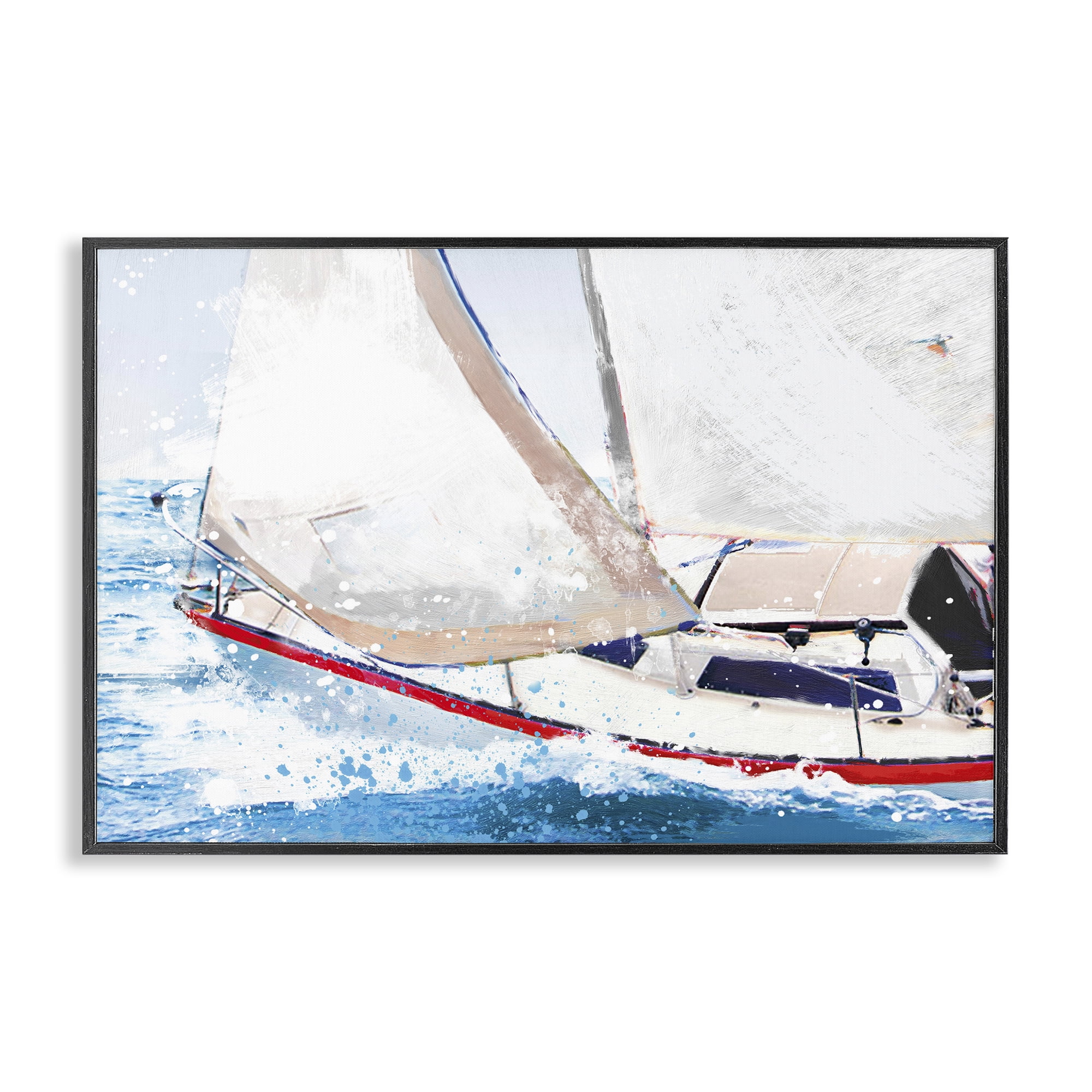 Stupell Industries Sailboat Racing Through Blue Waves Black Framed Giclee Art, design by Porter Hastings