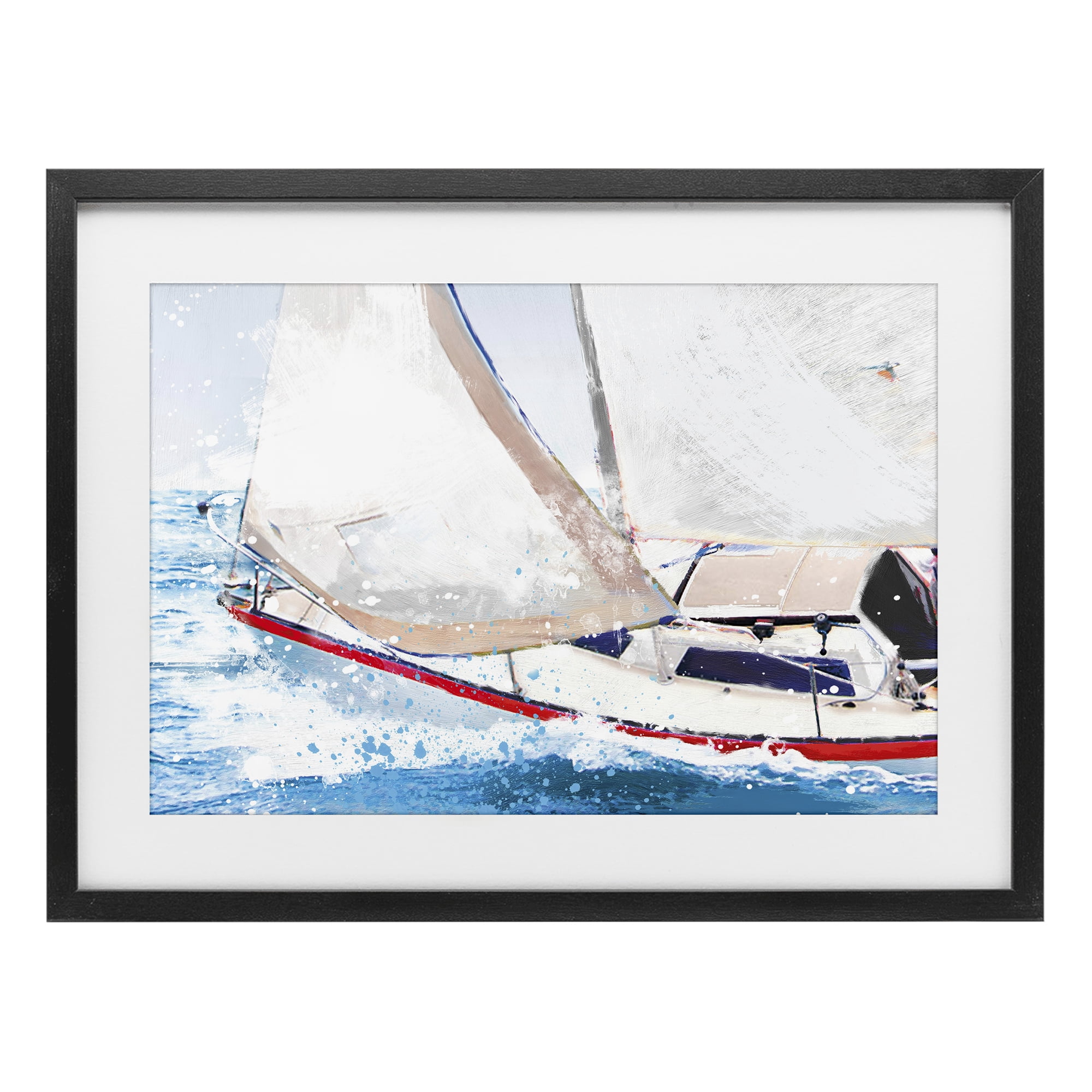 Stupell Industries Sailboat Racing Through Blue Waves Black Framed Print Under Glass, design by Porter Hastings