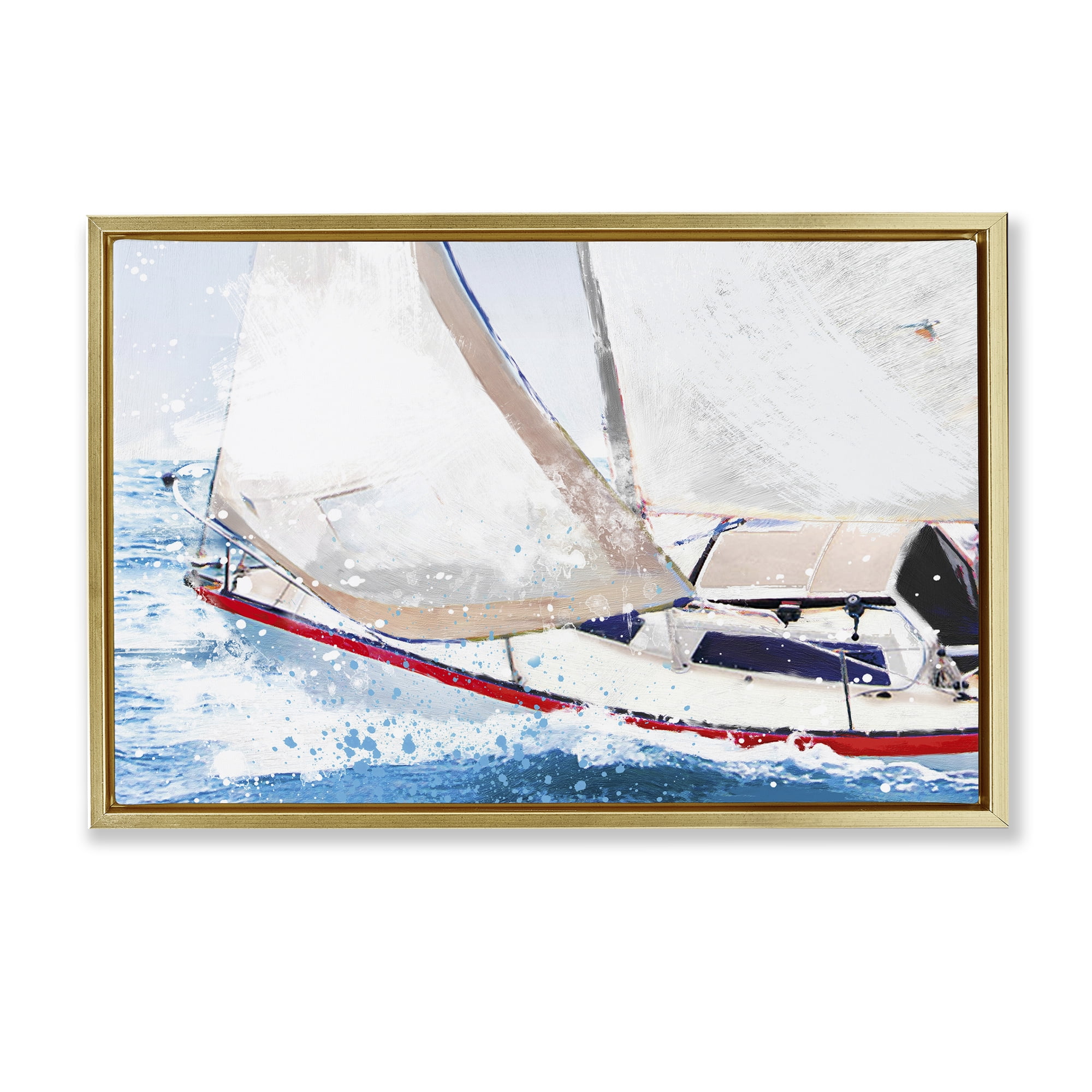 Stupell Industries Sailboat Racing Through Blue Waves Gold Framed Floater Canvas Wall Art, design by Porter Hastings