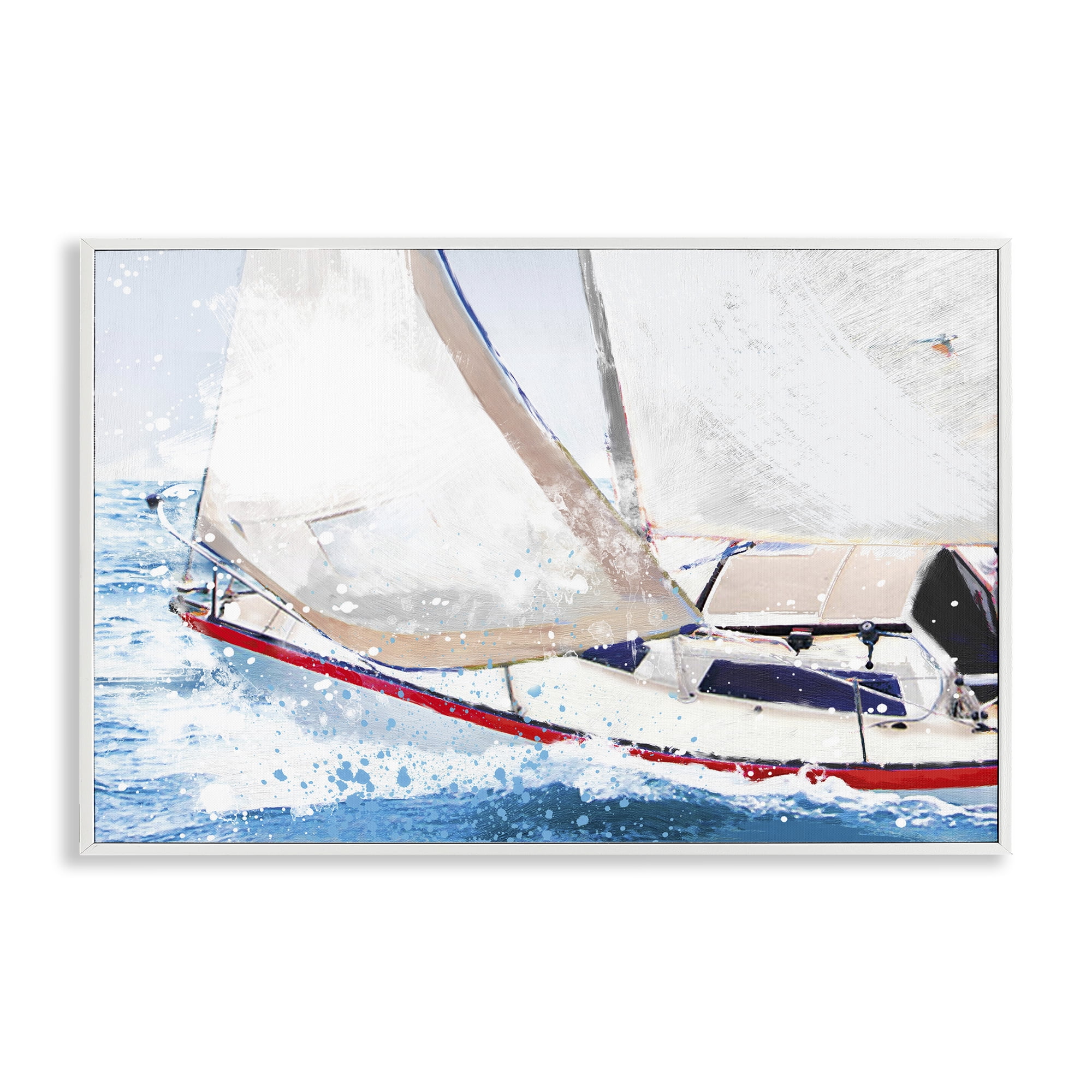 Stupell Industries Sailboat Racing Through Blue Waves White Framed Giclee Art, design by Porter Hastings