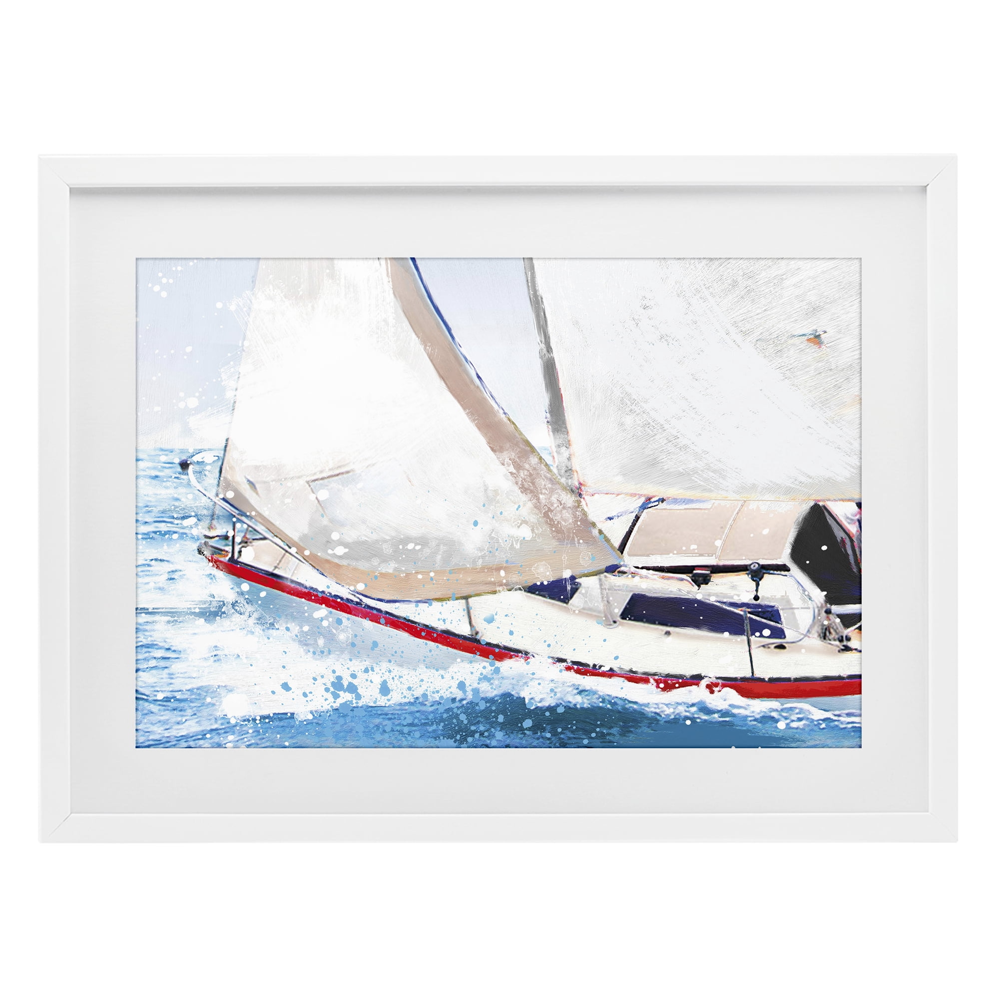 Stupell Industries Sailboat Racing Through Blue Waves White Framed Print Under Glass, design by Porter Hastings