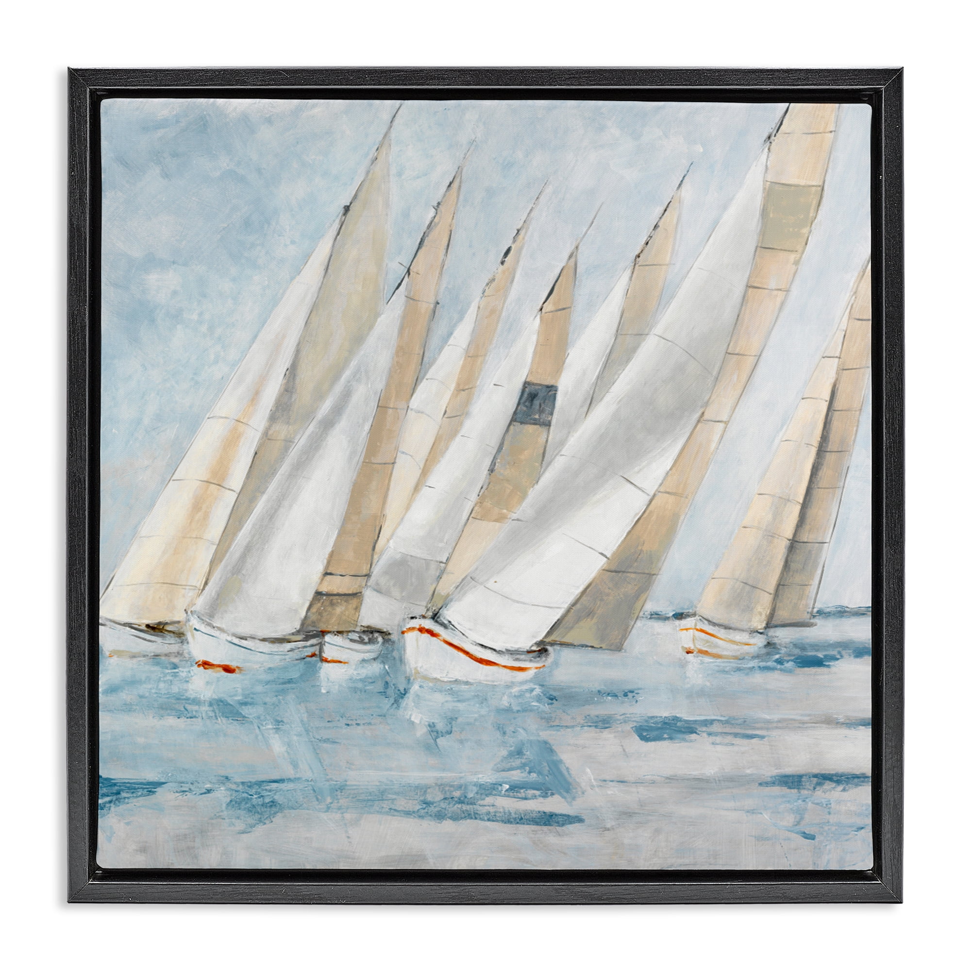 Stupell Industries Sailboat Regatta Coastal Scene Black Framed Floater Canvas Wall Art, design by Lorenzo Collective