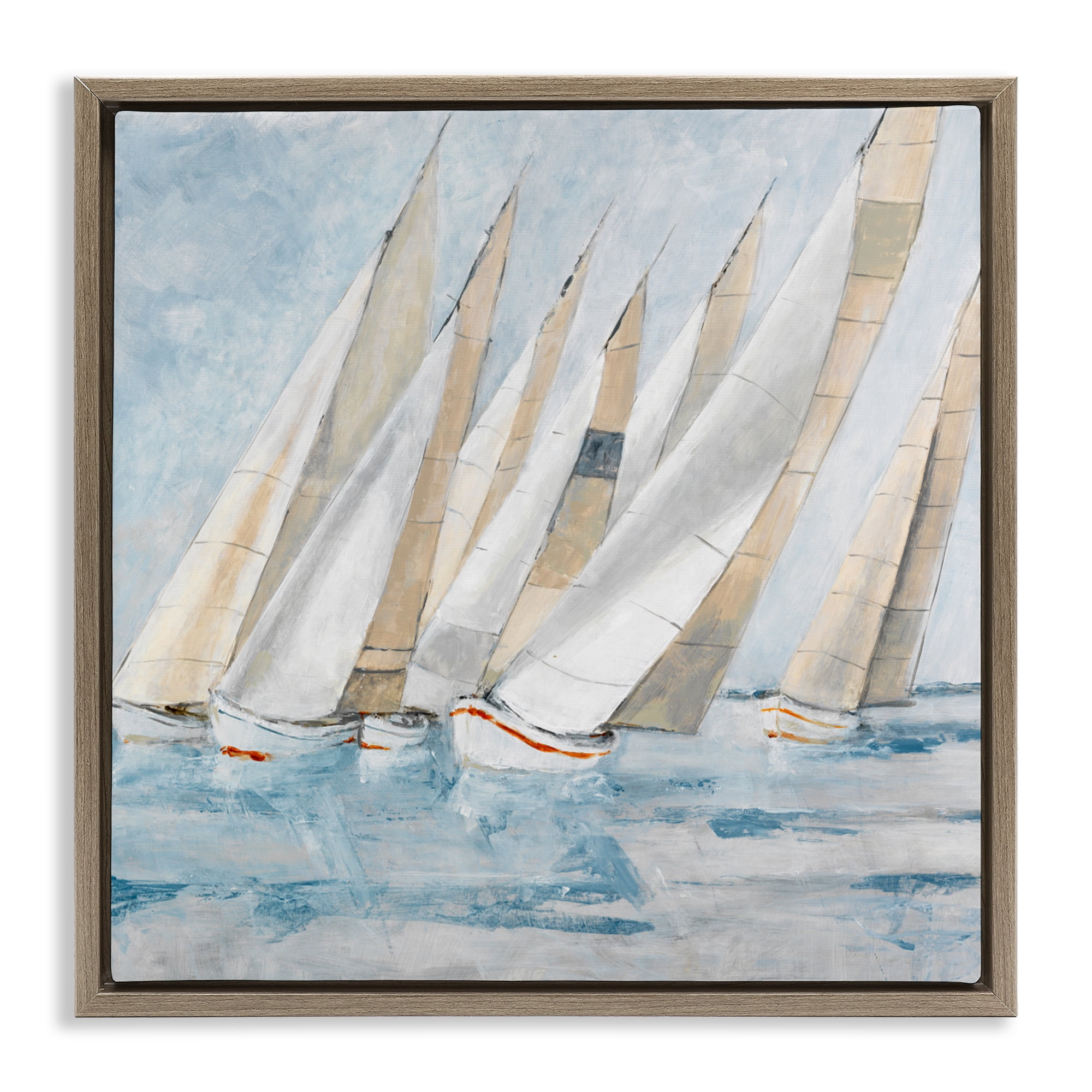 Stupell Industries Sailboat Regatta Coastal Scene Brown Framed Floater Canvas Wall Art, design by Lorenzo Collective