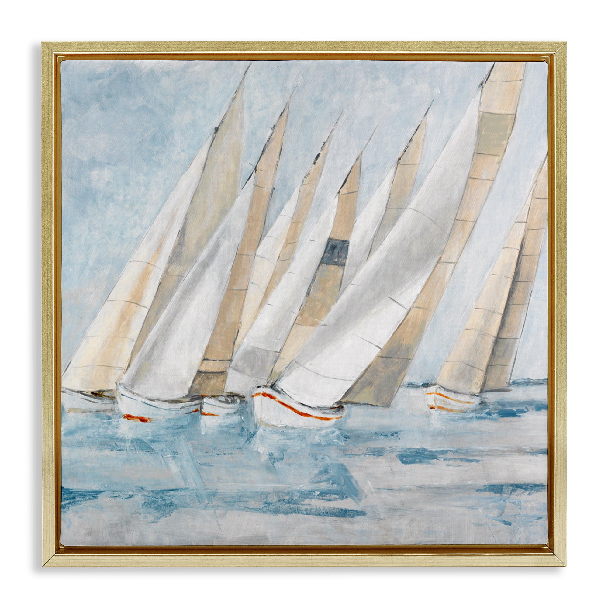 Stupell Industries Sailboat Regatta Coastal Scene Gold Framed Floater Canvas Wall Art, design by Lorenzo Collective