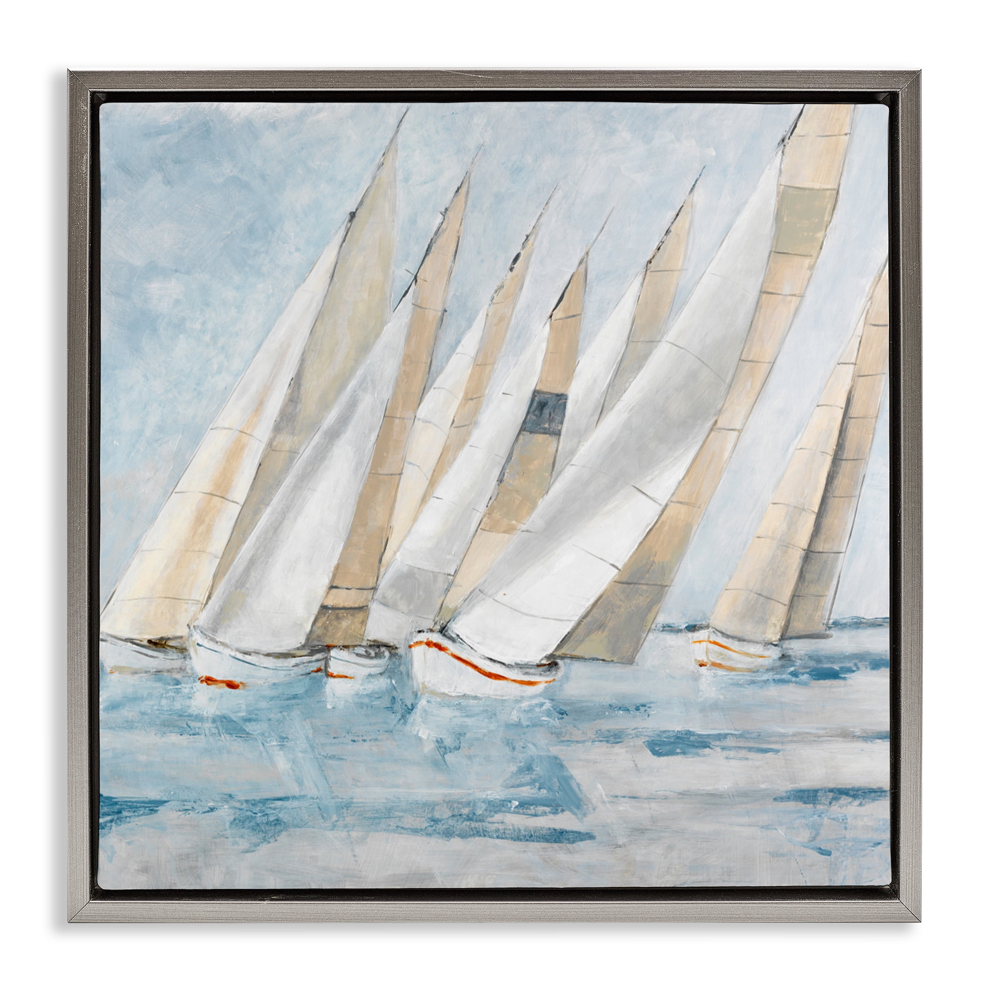 Stupell Industries Sailboat Regatta Coastal Scene Gray Framed Floater Canvas Wall Art, design by Lorenzo Collective