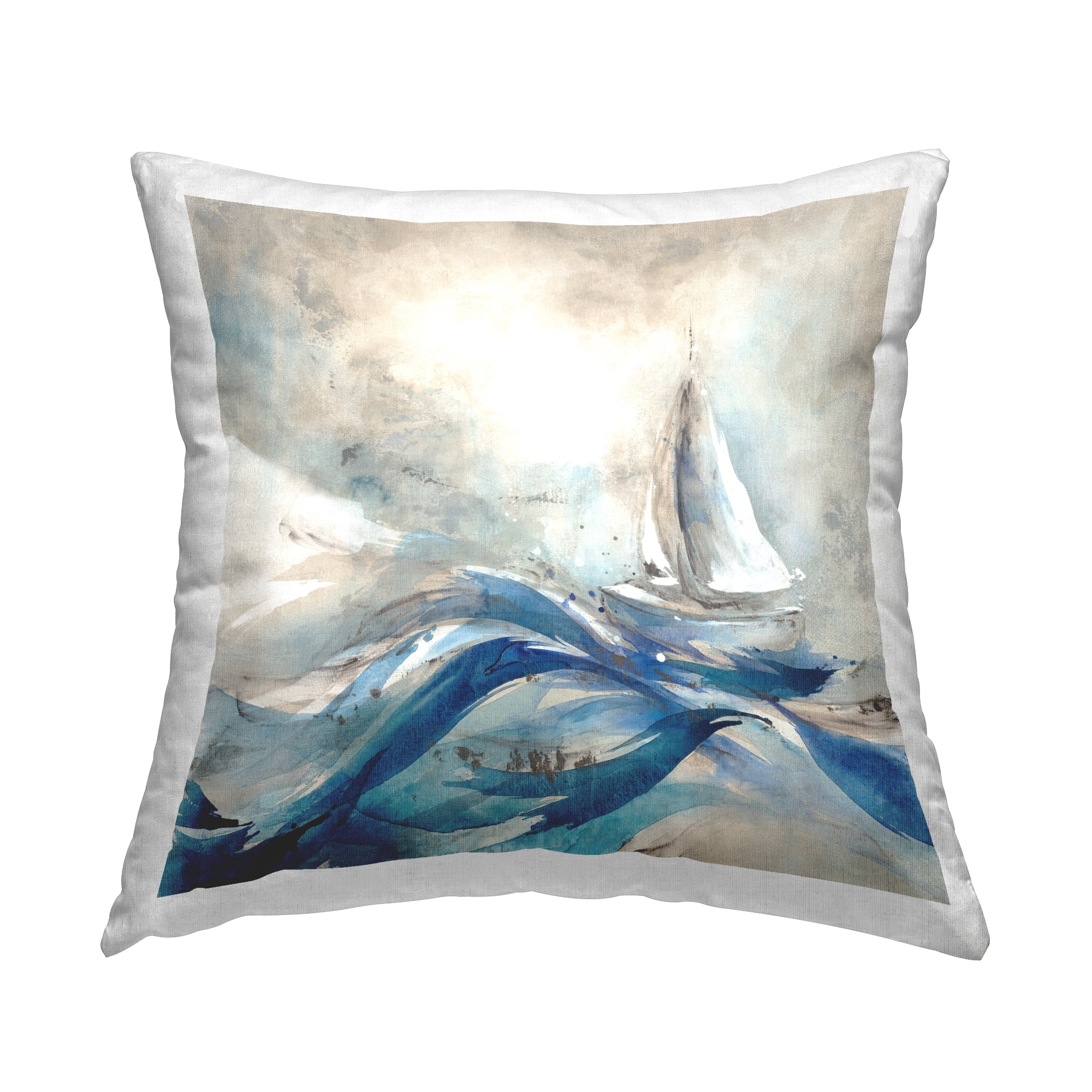 Stupell Industries Sailboat Rolling Ocean Waves Square Decorative Printed Throw Pillow, 18 x 18