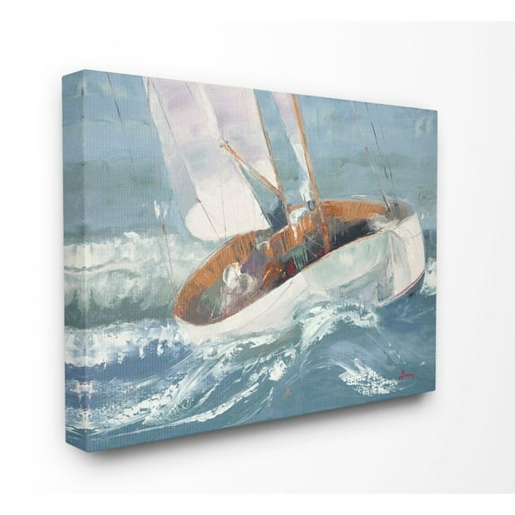 Stupell Industries Sailboat Sea Slopes Ocean Blue Brown Beach Painting Canvas Wall Art by Third and Wall, 16" x 20", Canvas