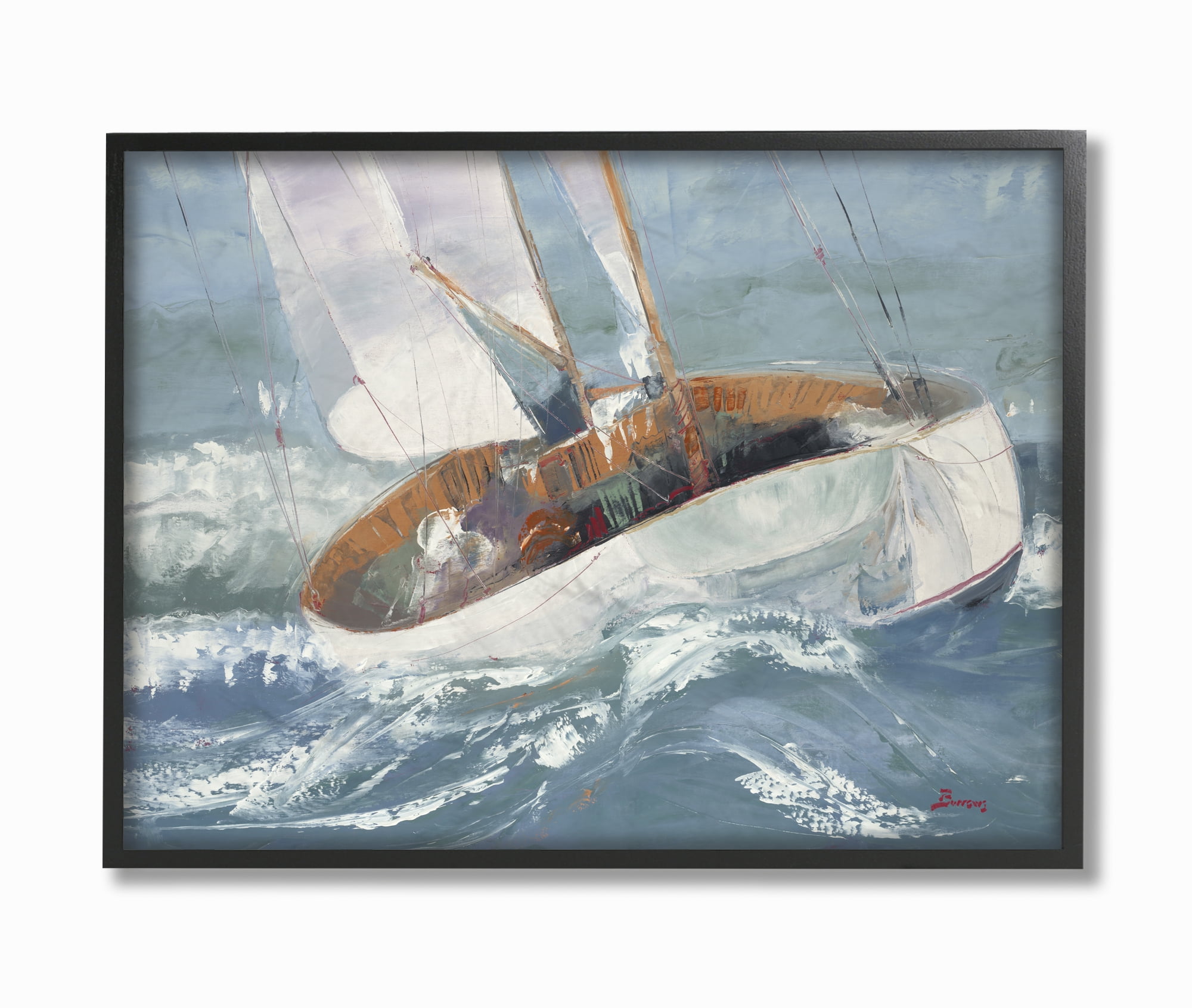 Stupell Industries Sailboat Sea Slopes Ocean Blue Brown Beach Painting Framed Wall Art by Third and Wall