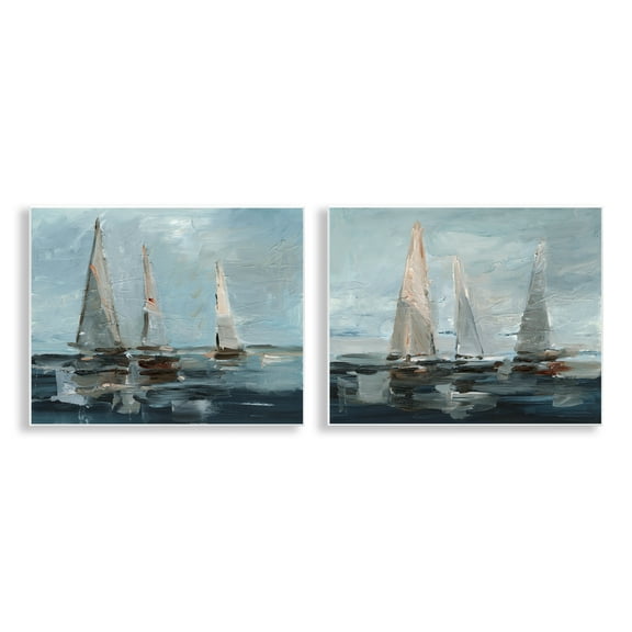 Stupell Industries Sailboat Seascape Impressions Nautical & Beach Painting Unframed Art Print Wall Art, 14 x 11, Set of 2