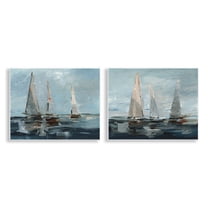Stupell Industries Sailboat Seascape Impressions Nautical & Beach Painting Unframed Art Print Wall Art, 14 x 11, Set of 2