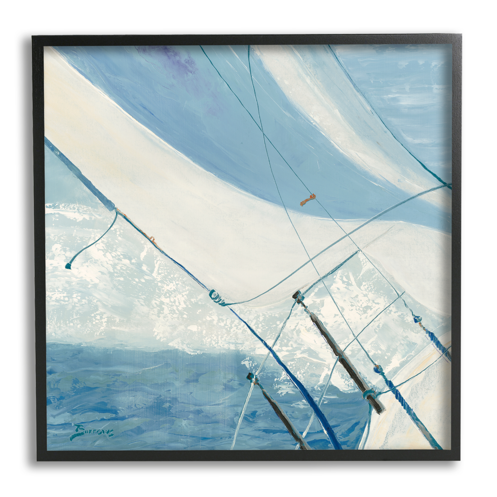 Stupell Industries Sailboat Splashing Waves Transportation Painting Black Framed Art Print Wall Art, 24 x 24
