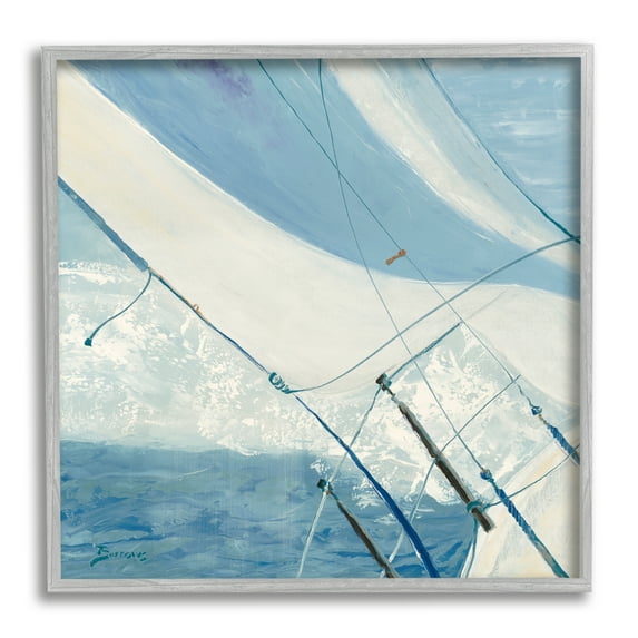 Stupell Industries Sailboat Splashing Waves Transportation Painting Gray Framed Art Print Wall Art, 12 x 12