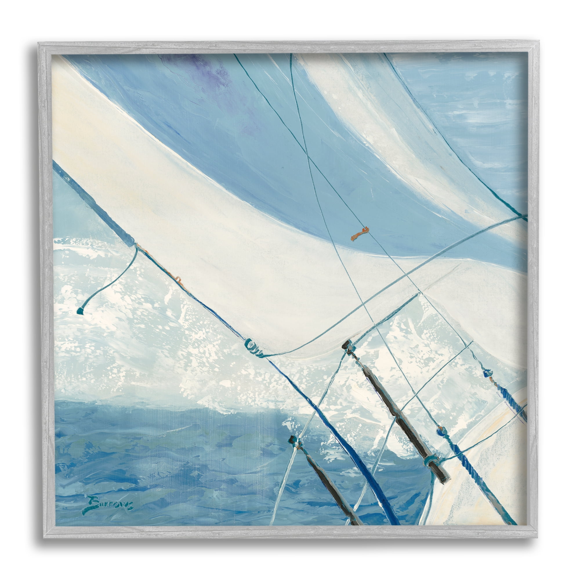 Stupell Industries Sailboat Splashing Waves Transportation Painting Gray Framed Art Print Wall Art, 17 x 17