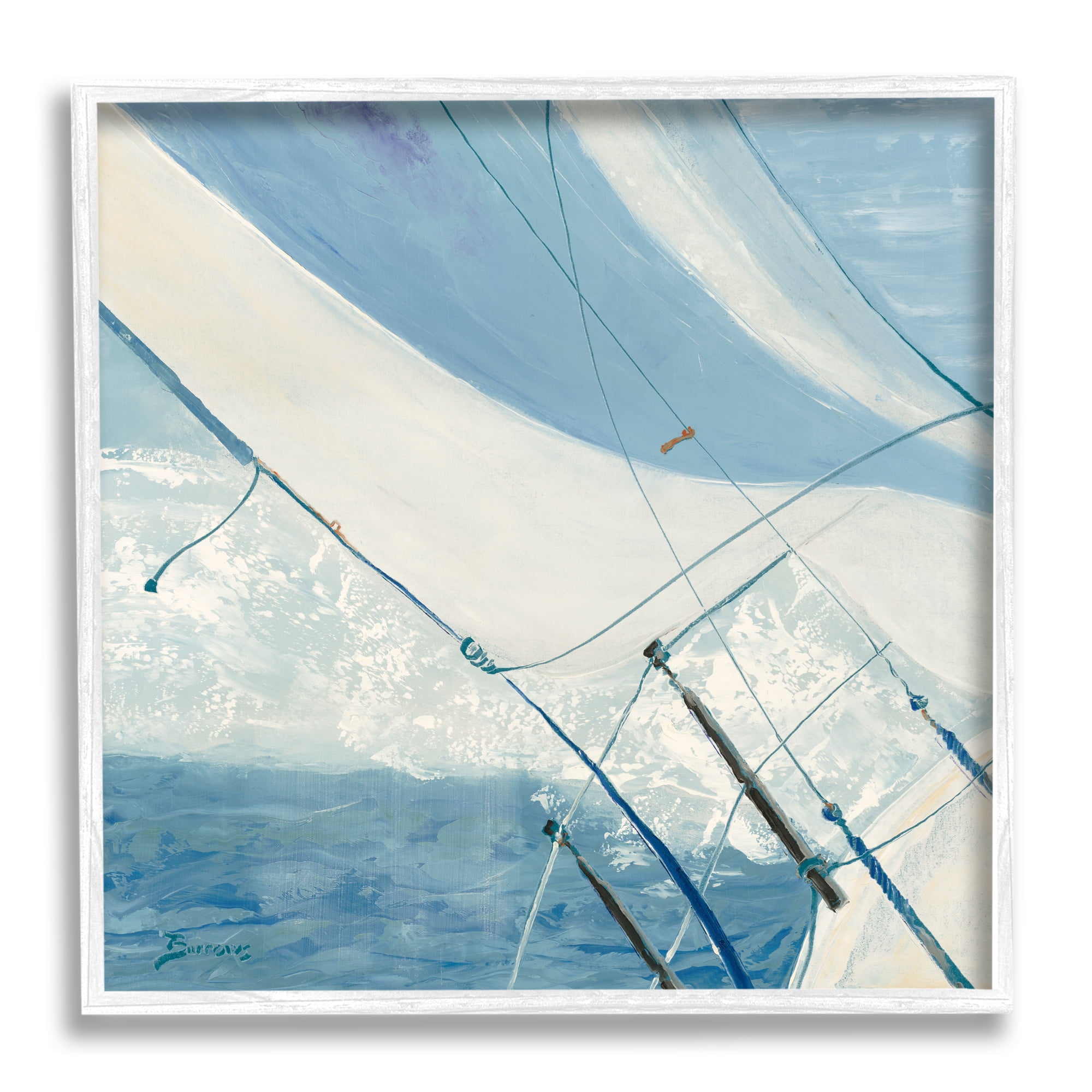 Stupell Industries Sailboat Splashing Waves Transportation Painting White Framed Art Print Wall Art, 24 x 24