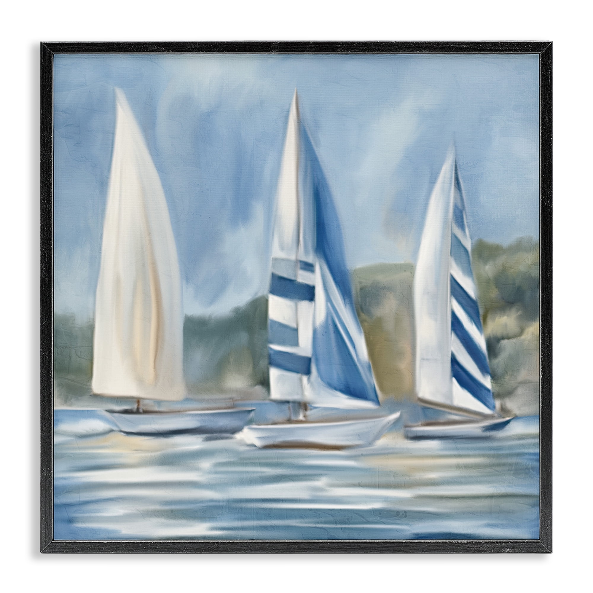 Stupell Industries Sailboat Trio Drifting Coastal Painting Black Framed Art Print Wall Art, 24 x 24