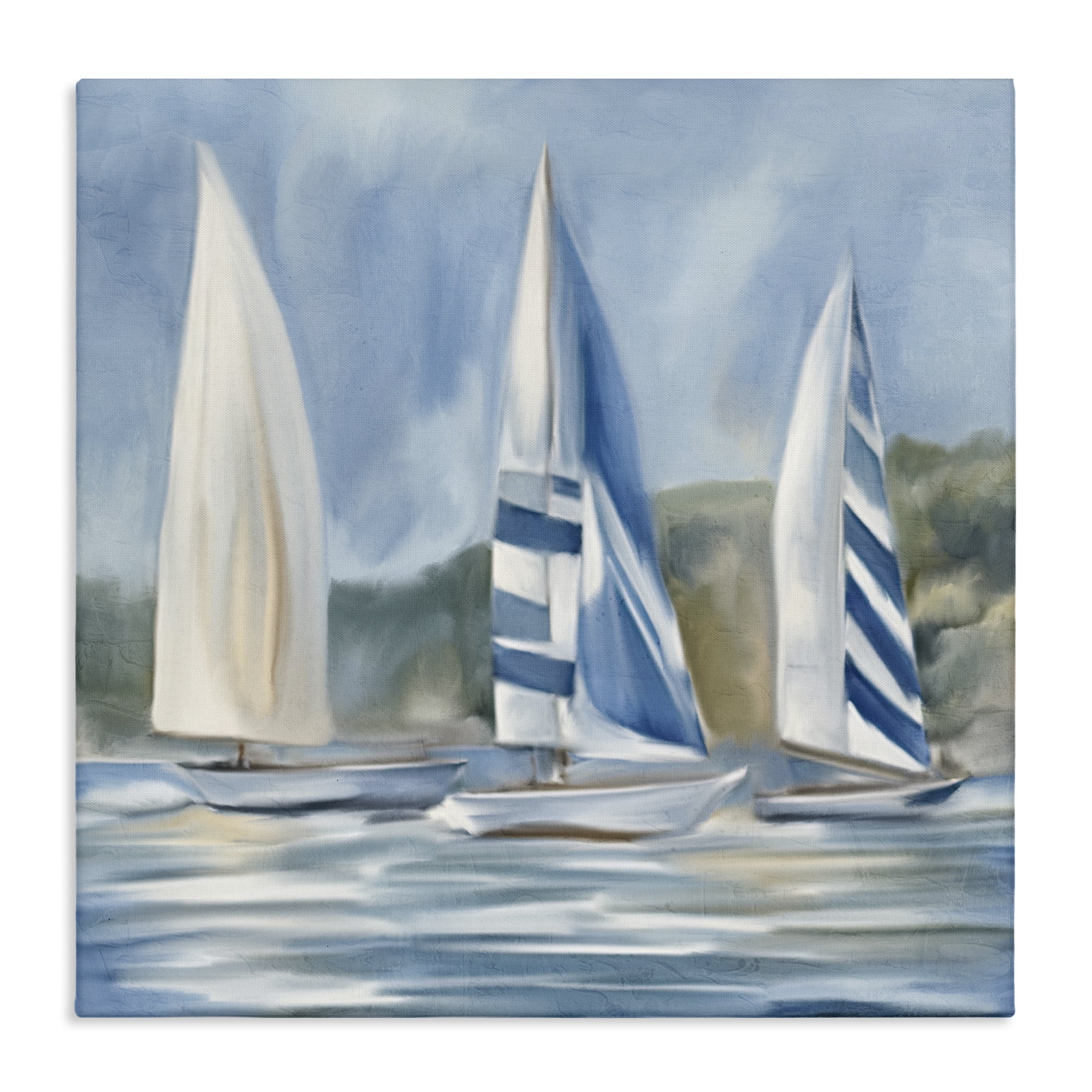 Stupell Industries Sailboat Trio Drifting Coastal Painting Gallery Wrapped Canvas Art Print Wall Art, 36 x 36