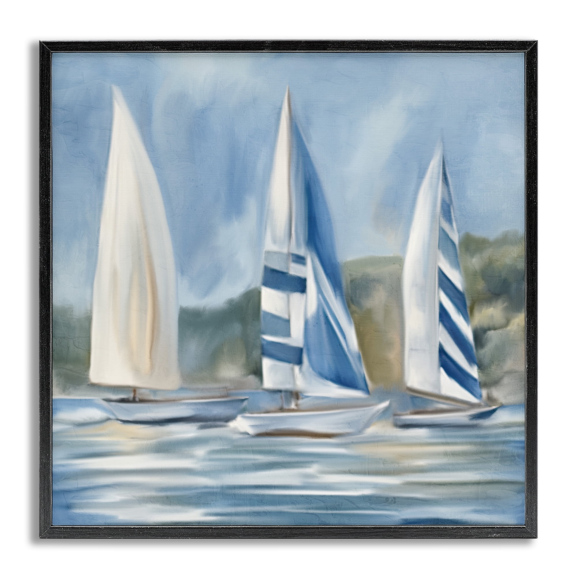 Stupell Industries Sailboat Trio Drifting Coastal Painting Gray Framed Art Print Wall Art, 12 x 12