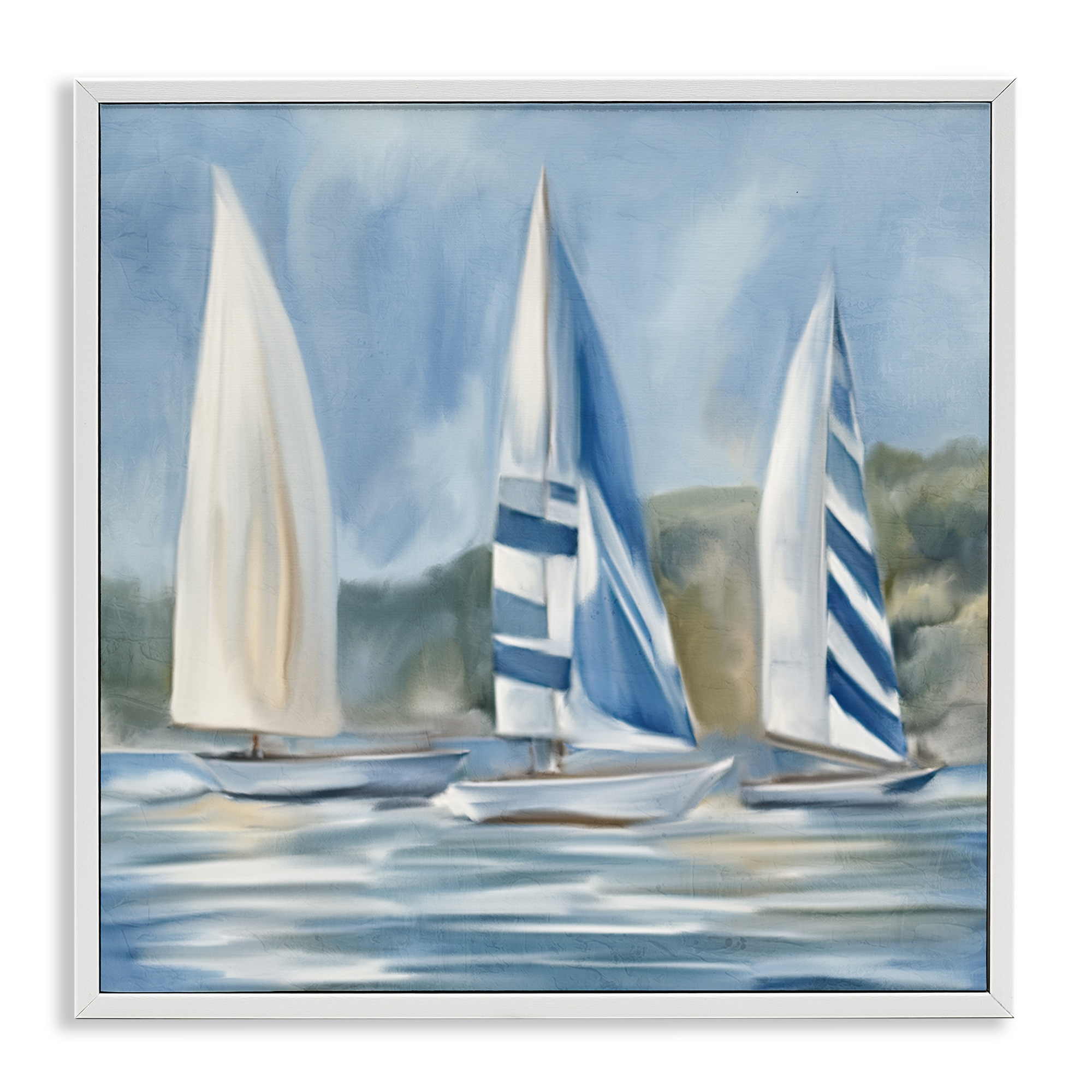 Stupell Industries Sailboat Trio Drifting Coastal Painting White Framed Art Print Wall Art, 17 x 17