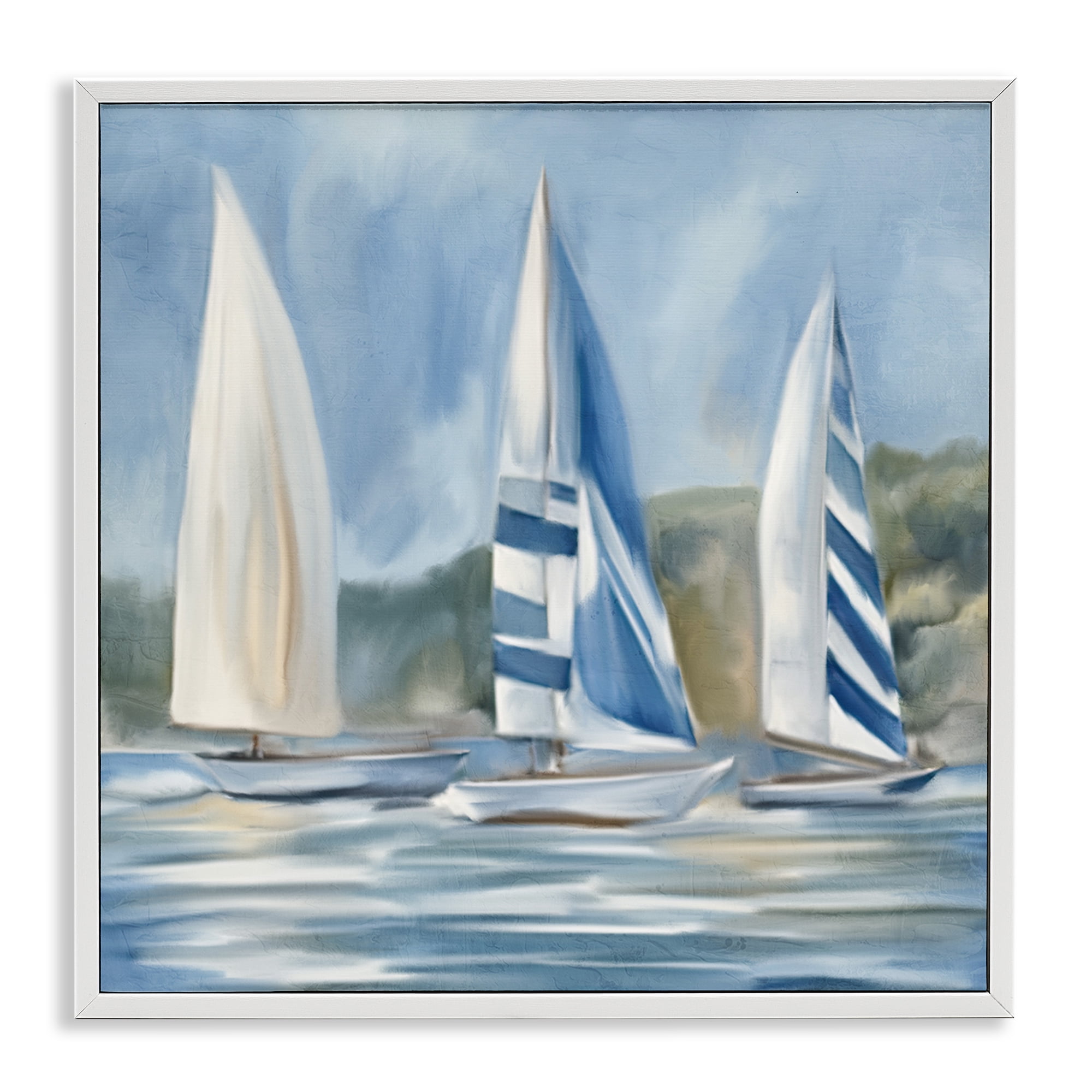 Stupell Industries Sailboat Trio Drifting Coastal Painting White Framed Art Print Wall Art, 24 x 24