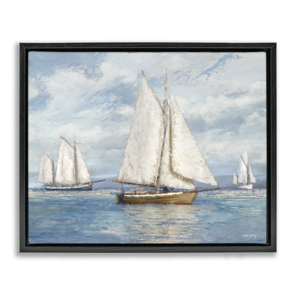 Stupell Industries Sailboat Trio Impression Nautical & Beach Painting Black Floater Framed Canvas Art Print Wall Art, 21 x 17