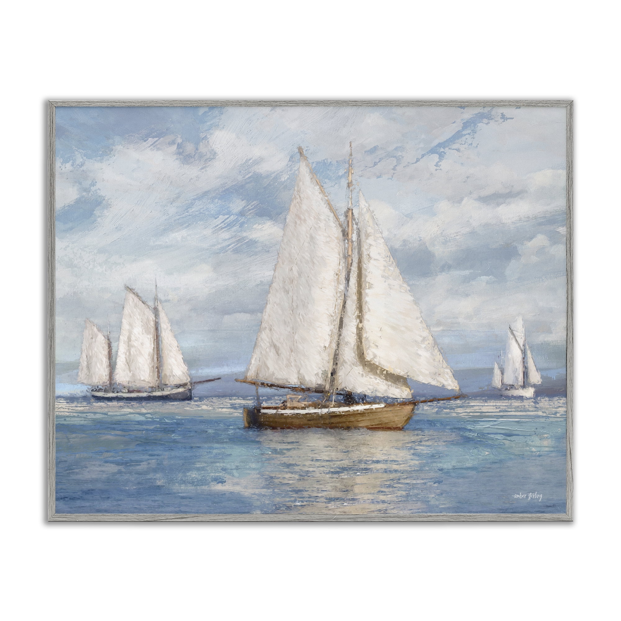 Stupell Industries Sailboat Trio Impression Nautical & Beach Painting Gray Framed Art Print Wall Art, 30 x 24