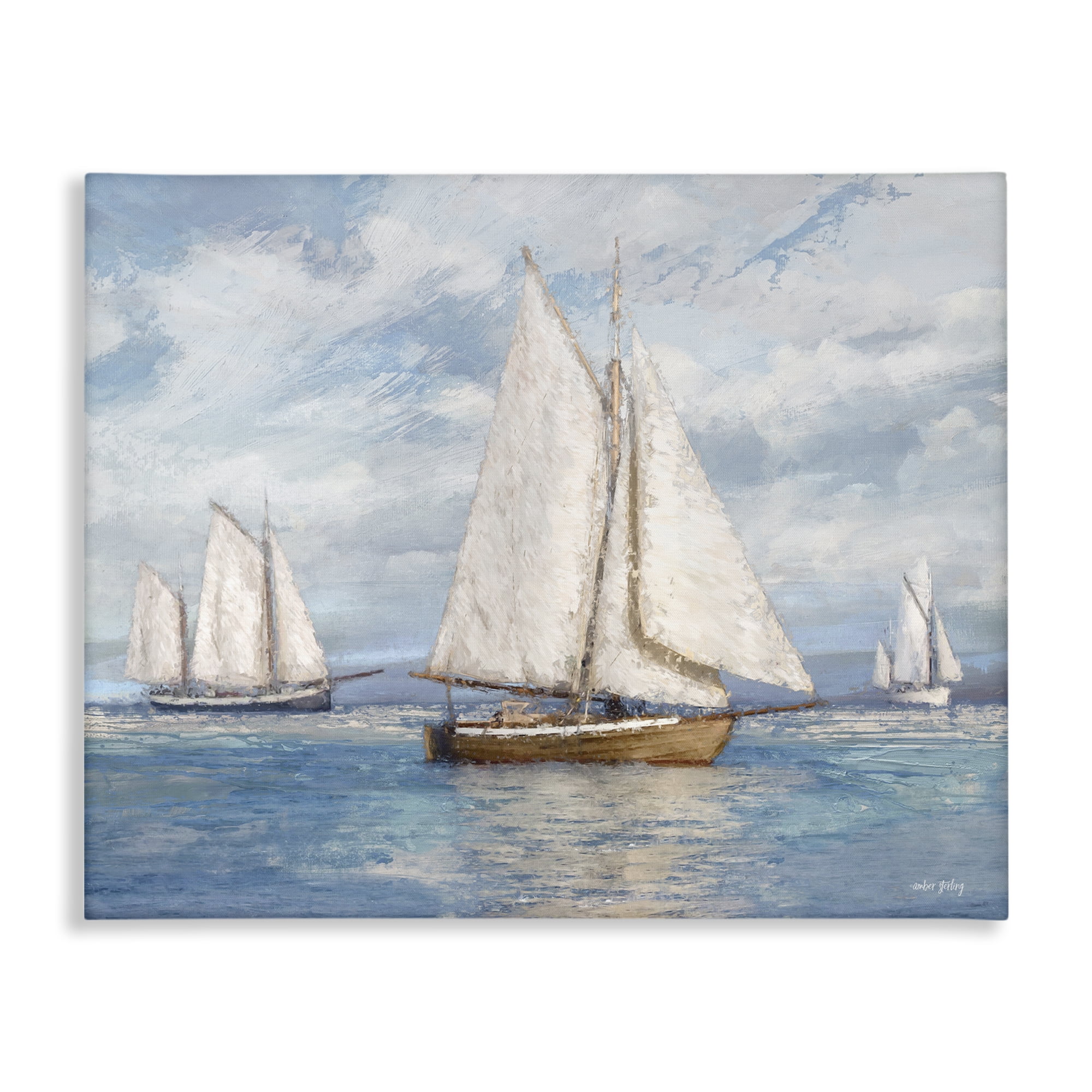 Stupell Industries Sailboat Trio Impression Nautical & Beach Painting Wrapped Canvas Art Print Wall Art, 20 x 16