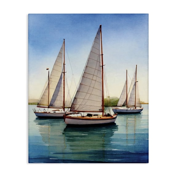 Stupell Industries Sailboat Trio on Calm Sea Transportation Painting Wrapped Canvas Canvas Art Print Wall Art, 24 x 30