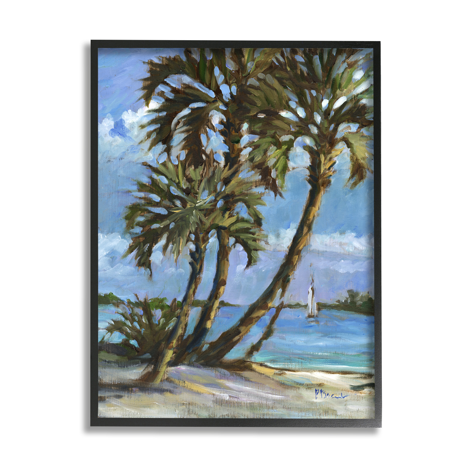 Stupell Industries Sailboat Tropical Shore Transportation Painting Black Framed Art Print Wall Art, 24 x 30