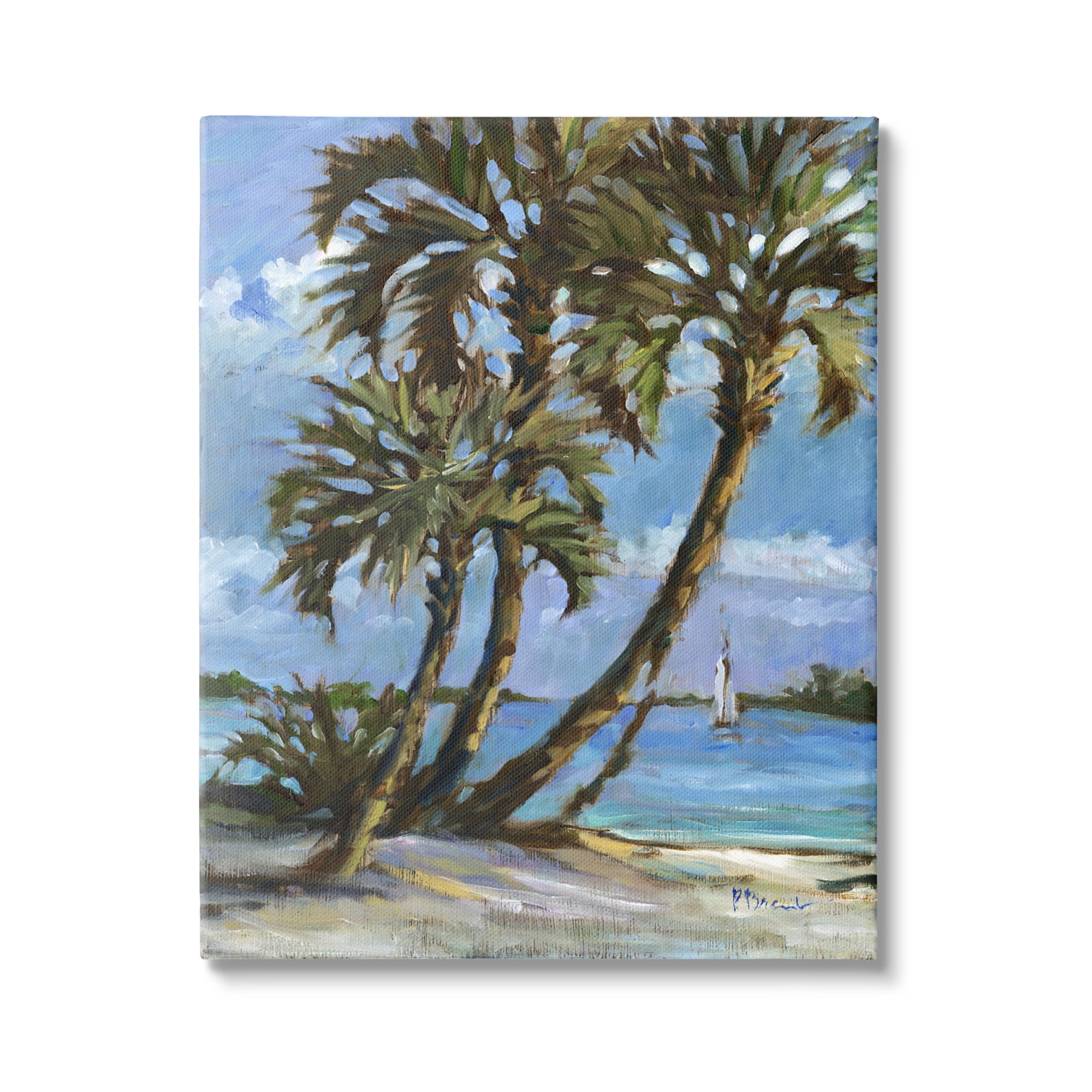 Stupell Industries Sailboat Tropical Shore Transportation Painting Gallery Wrapped Canvas Print Wall Art, 36 x 48