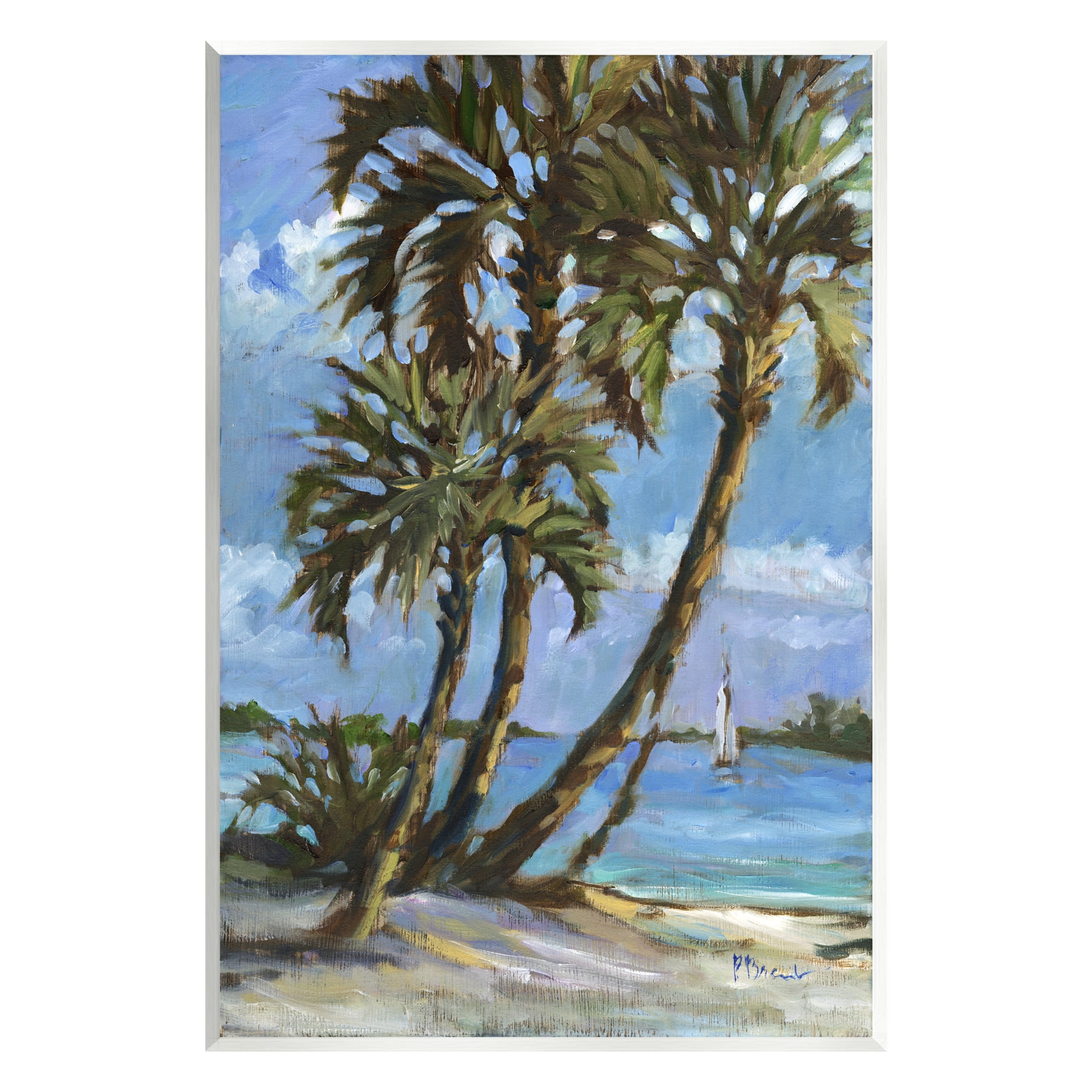 Tropical Shore Sailboat Painting on MDF Wood Plaque, 13 x 19