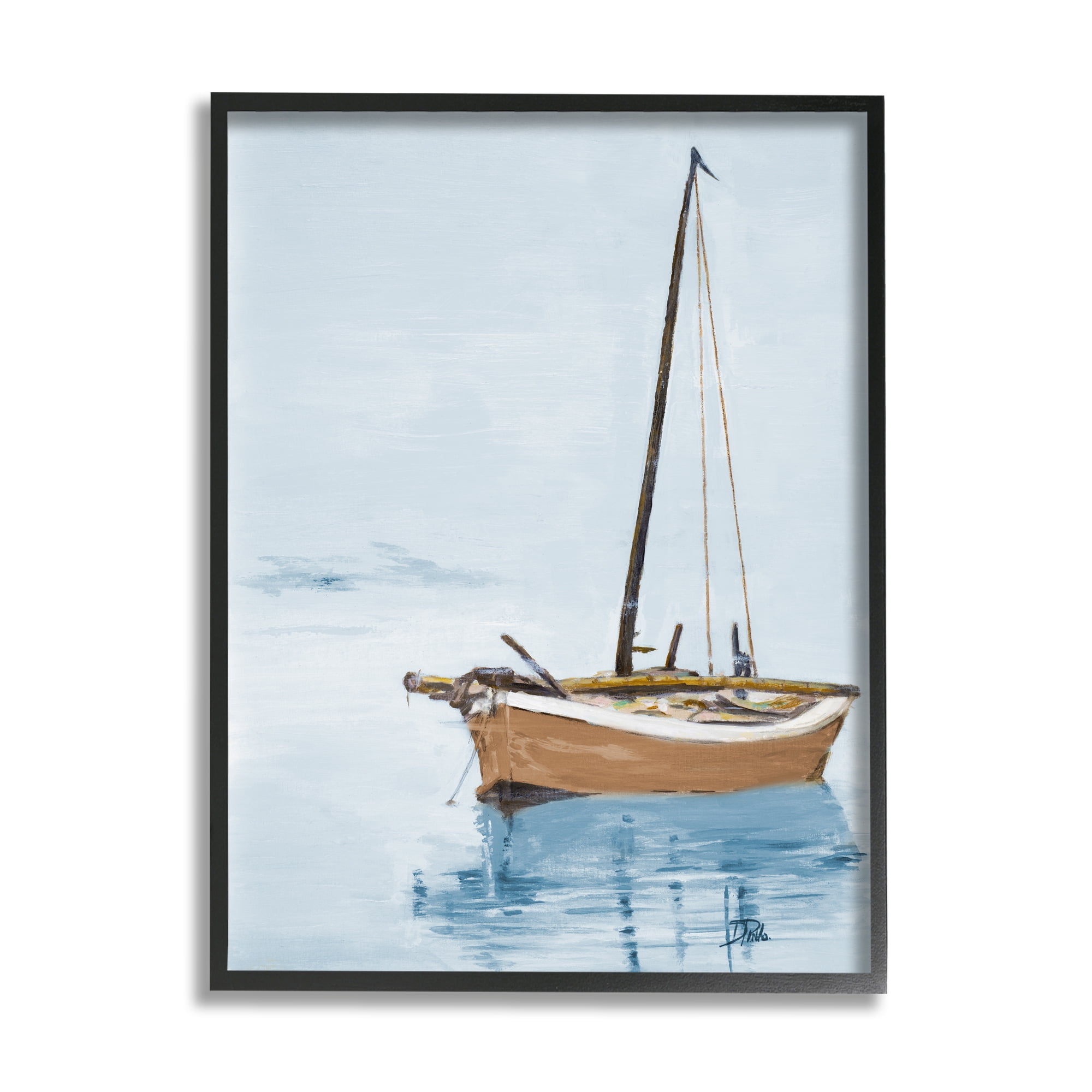 Stupell Industries Sailboat & Water Ripples Transportation Painting Black Framed Art Print Wall Art, 16 x 20