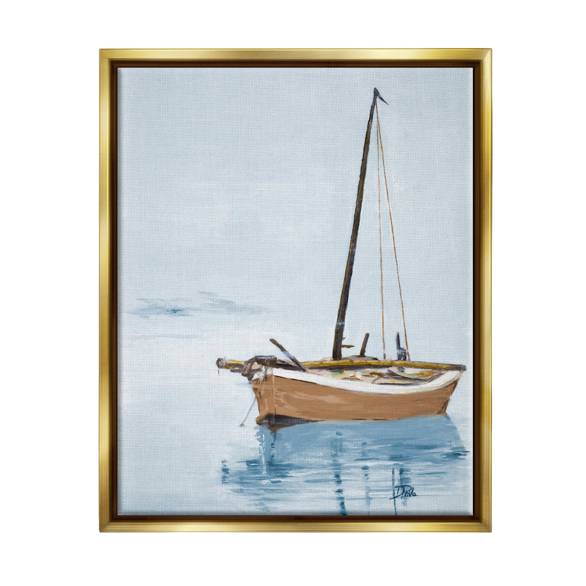 Stupell Industries Sailboat & Water Ripples Transportation Painting Gold Floater Framed Art Print Wall Art, 25 x 31