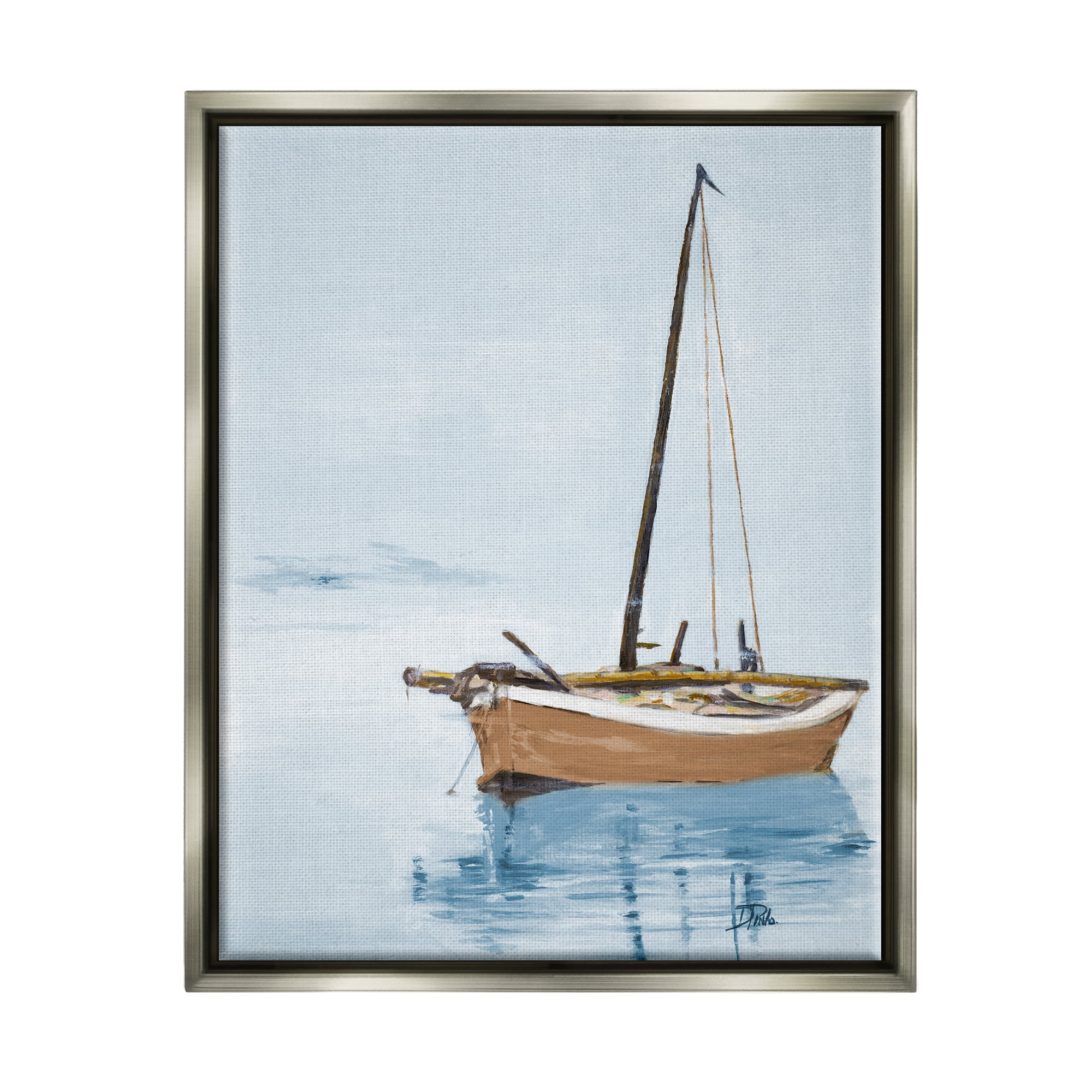 Stupell Industries Sailboat & Water Ripples Transportation Painting Gray Floater Framed Art Print Wall Art, 17 x 21