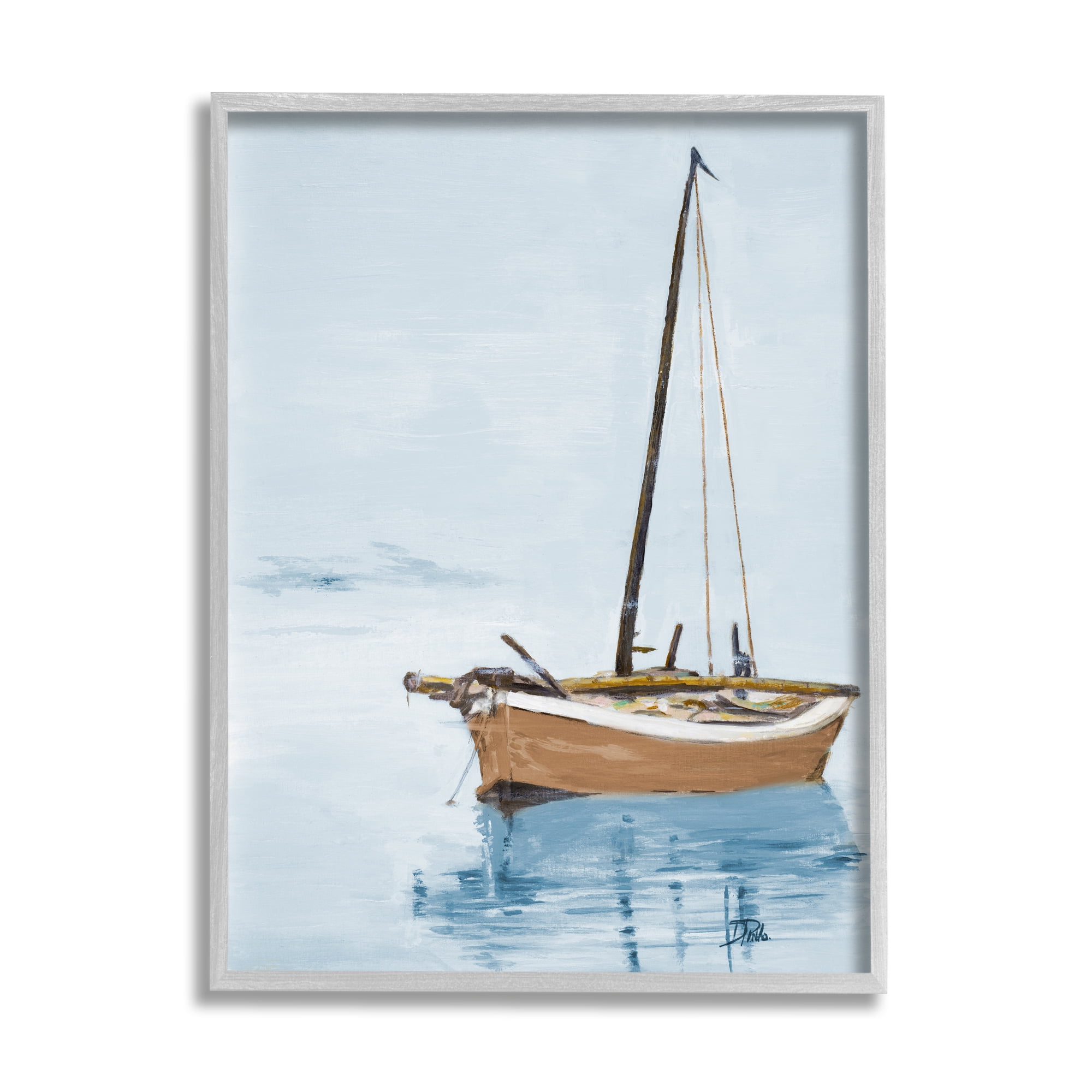 Stupell Industries Sailboat & Water Ripples Transportation Painting Gray Framed Art Print Wall Art, 11 x 14