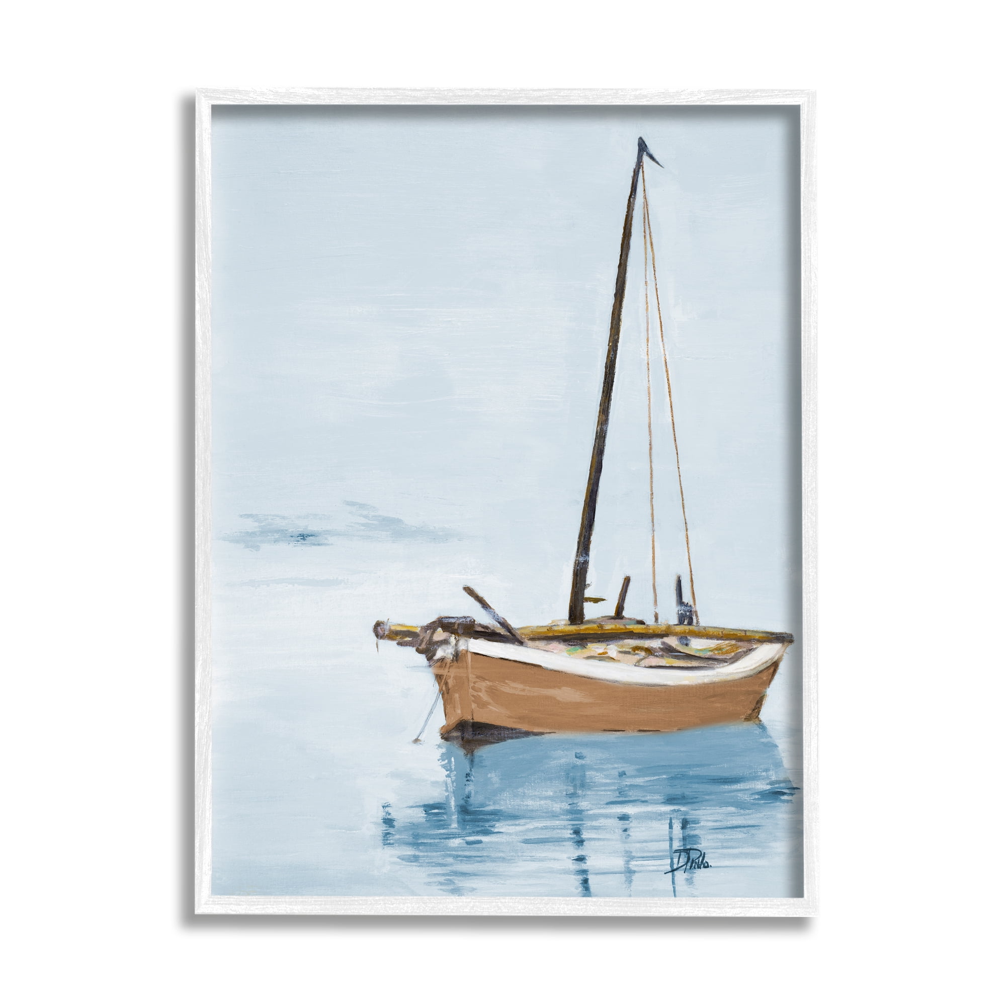 Stupell Industries Sailboat & Water Ripples Transportation Painting White Framed Art Print Wall Art, 24 x 30