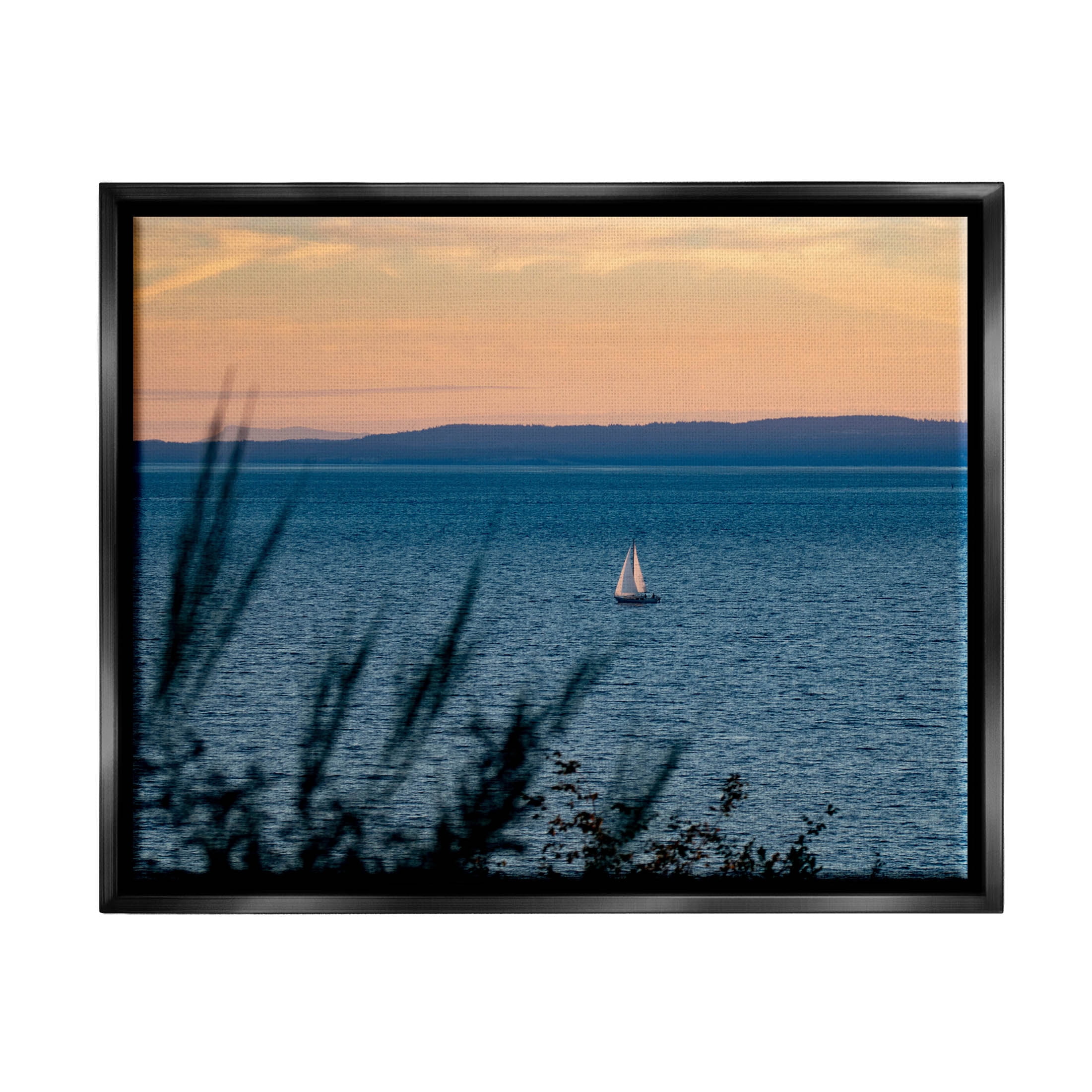 Stupell Industries Sailboat at Sunrise Horizon Photograph Jet Black Floating Framed Canvas Print Wall Art, Design by Lil' Rue
