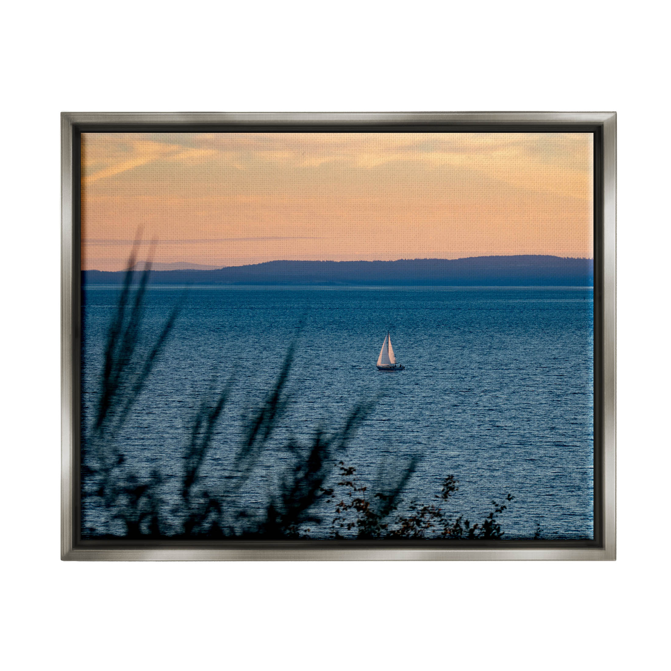 Stupell Industries Sailboat at Sunrise Horizon Photograph Luster Gray Floating Framed Canvas Print Wall Art, Design by Lil' Rue