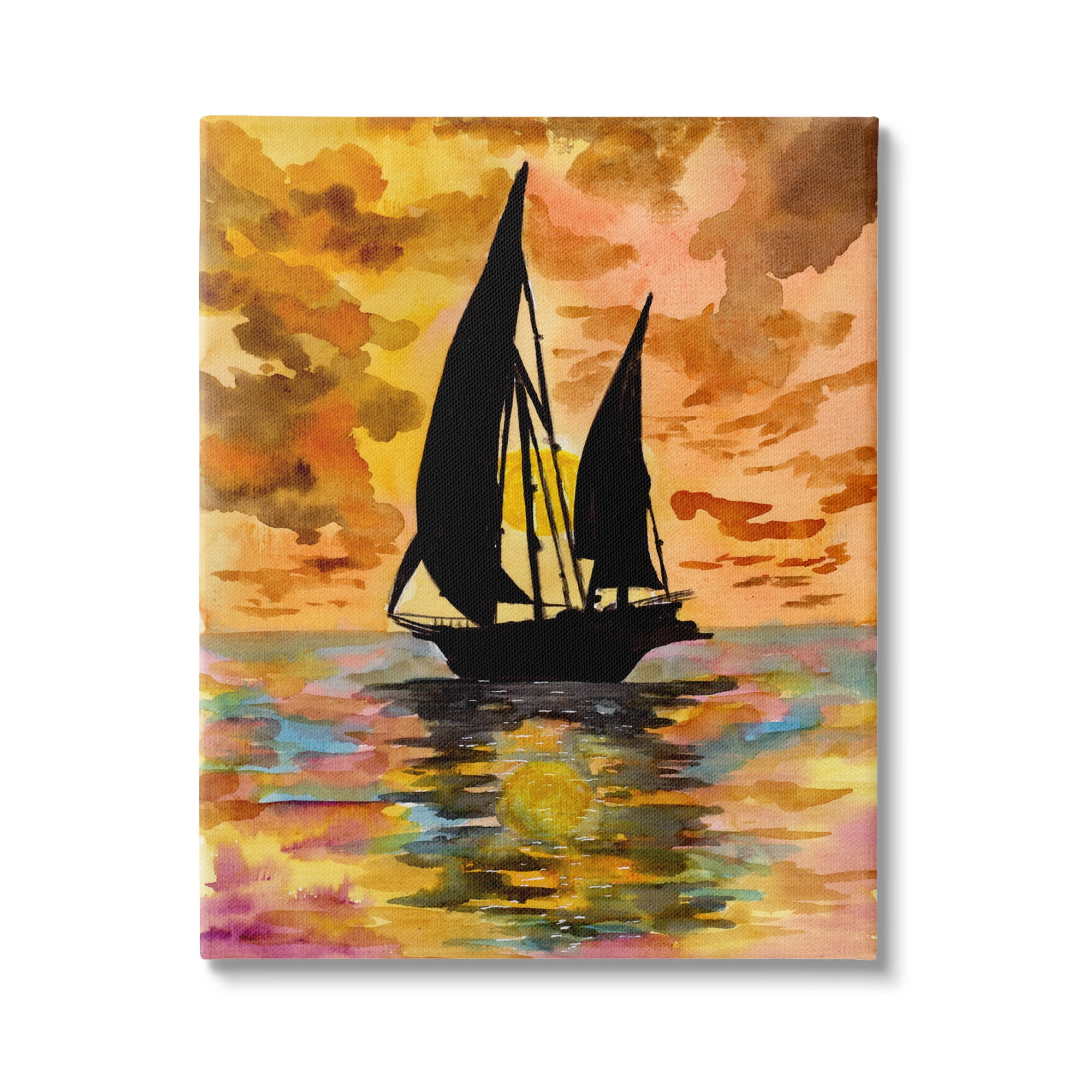 Stupell Industries Sailboat at Sunset Transportation Painting Gallery Wrapped Canvas Print Wall Art, 36 x 48